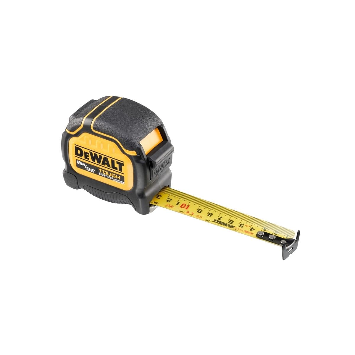 DEWALT ตลับเมตร Tough Tape 8 เมตร รุ่น DWHT36926-30 สายวัดยืดออกได้ 4.9 เมตร โดยไม่หักงอ มีตะขอเกี่ยวแม่เหล็ก (ดีวอลท์)