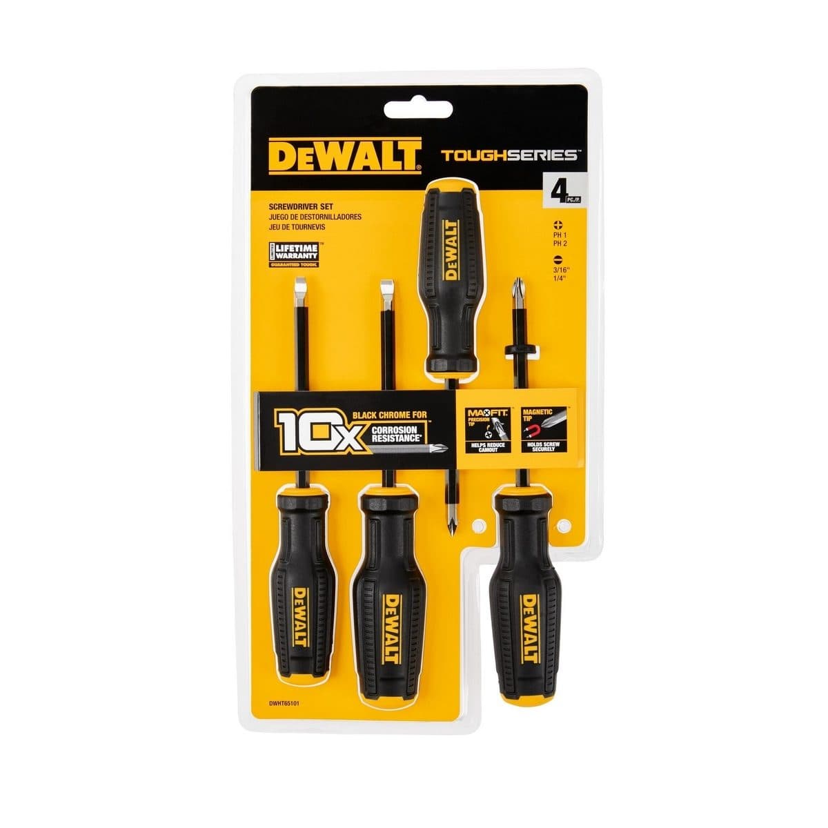 DEWALT ชุดไขควง MAXFIT (4 ชิ้น/ชุด) รุ่น DWHT65101 แกนทำจากโลหะ S2 เพิ่มความทนทานและไม่โค้งงอ (ดีวอลท์)
