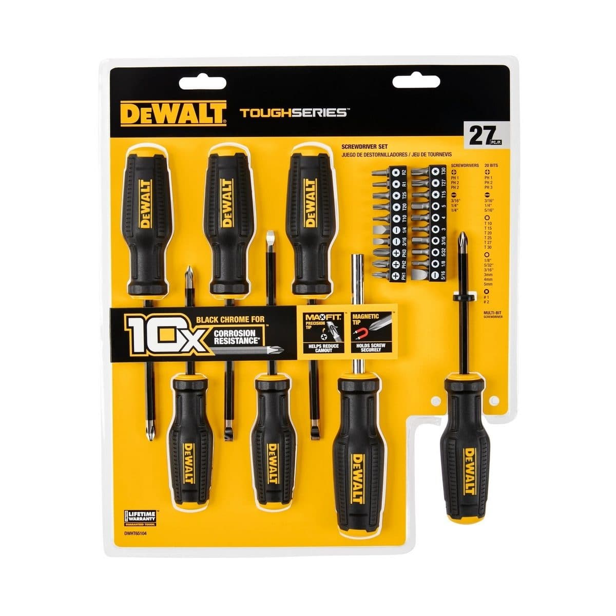 DEWALT ชุดไขควง MAXFIT (27 ชิ้น/ชุด) รุ่น DWHT65104 แกนทำจากโลหะ S2 เพิ่มความทนทานและไม่โค้งงอ (ดีวอลท์)