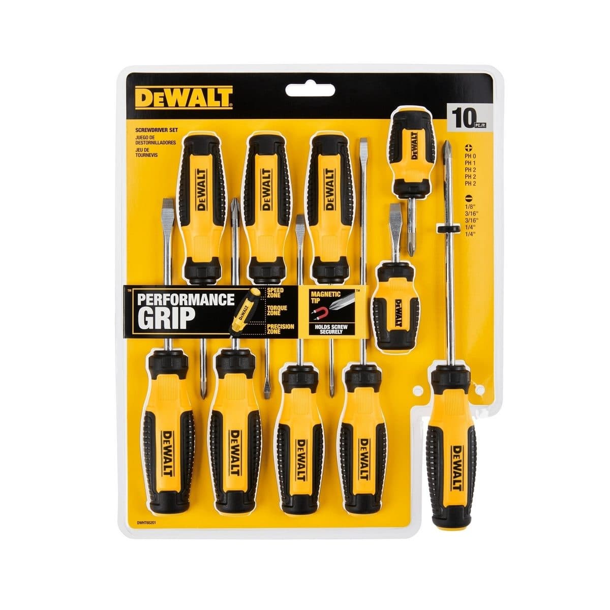 DEWALT ชุดไขควง 10 ชิ้น/ชุด รุ่น DWHT65201 ป้องกันสนิมมีแม่เหล็กที่ปลายไขควง ใช้สำหรับขันและคลายน็อต (ดีวอลท์)