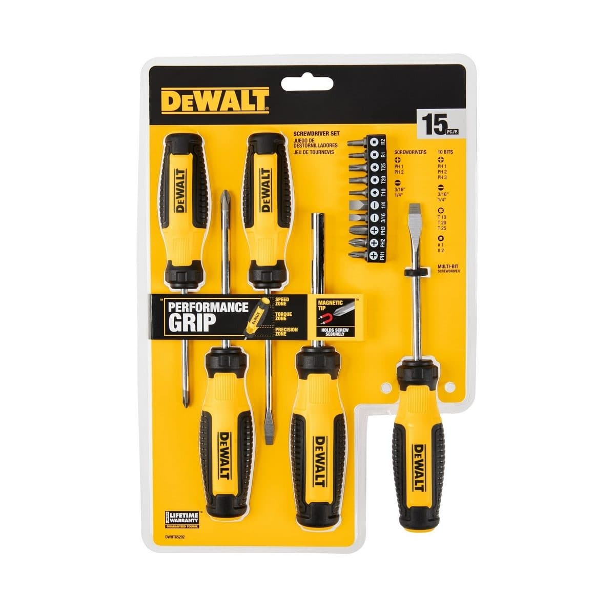 DEWALT ชุดไขควง 15 ชิ้น/ชุด รุ่น DWHT65202 ป้องกันสนิมมีแม่เหล็กที่ปลายไขควง ใช้สำหรับขันและคลายน็อต (ดีวอลท์)