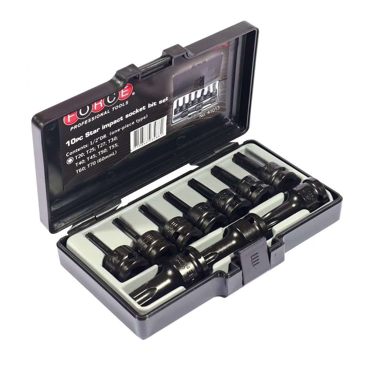 FORCE ชุดลูกบล็อกเดือยโผล่ 1/2 นิ้ว หับจีบ Torx สีดำ ขนาด T20-T70 ยาว 60 มม. 10 ตัวชุด (ฟอร์ซ)