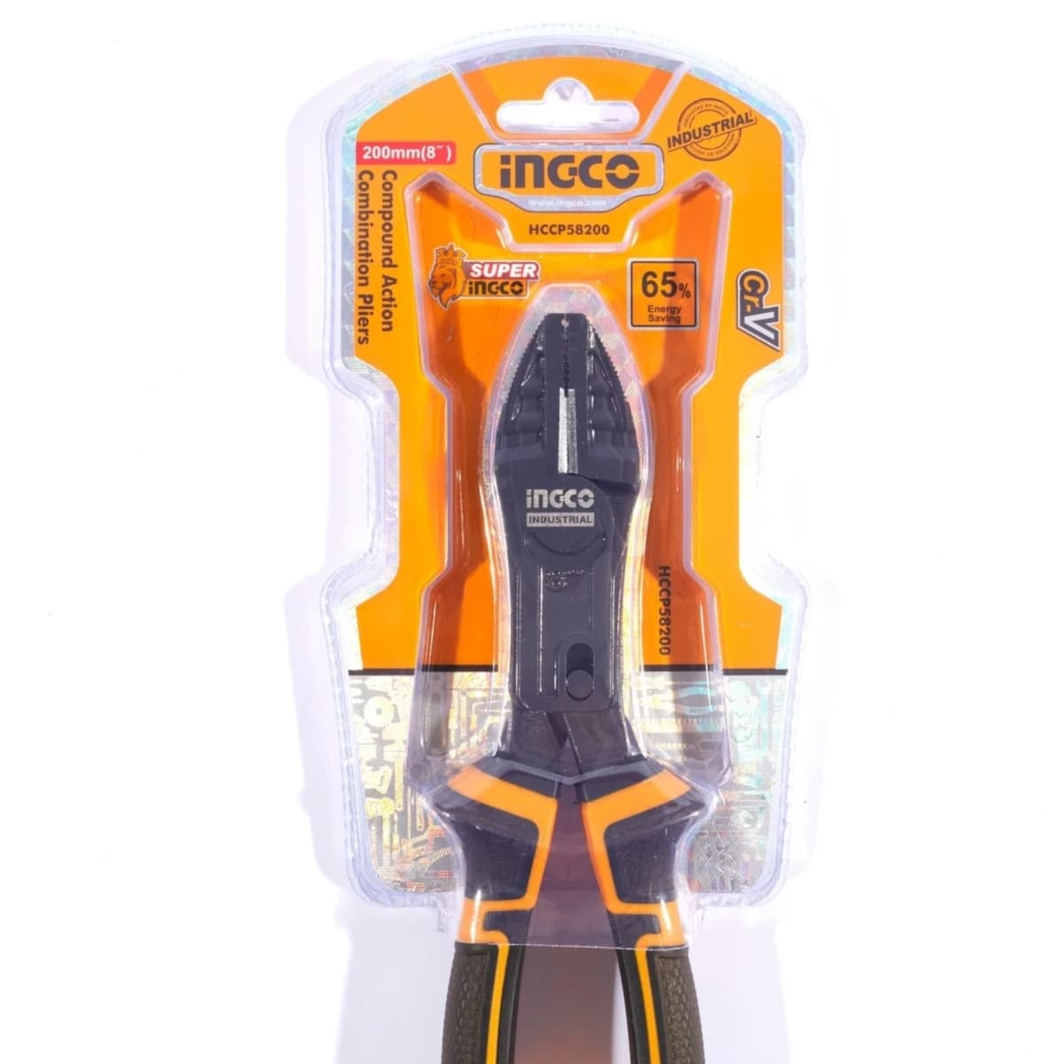 INGCO คีมปากจิ้งจก 8 นิ้ว Compound Action รุ่น HCCP58200 รุ่นประหยัดแรงพิเศษ ถึง 65% ผลิตจากเหล็ก CR-V เคลือบเทฟลอน (อิงโก้)