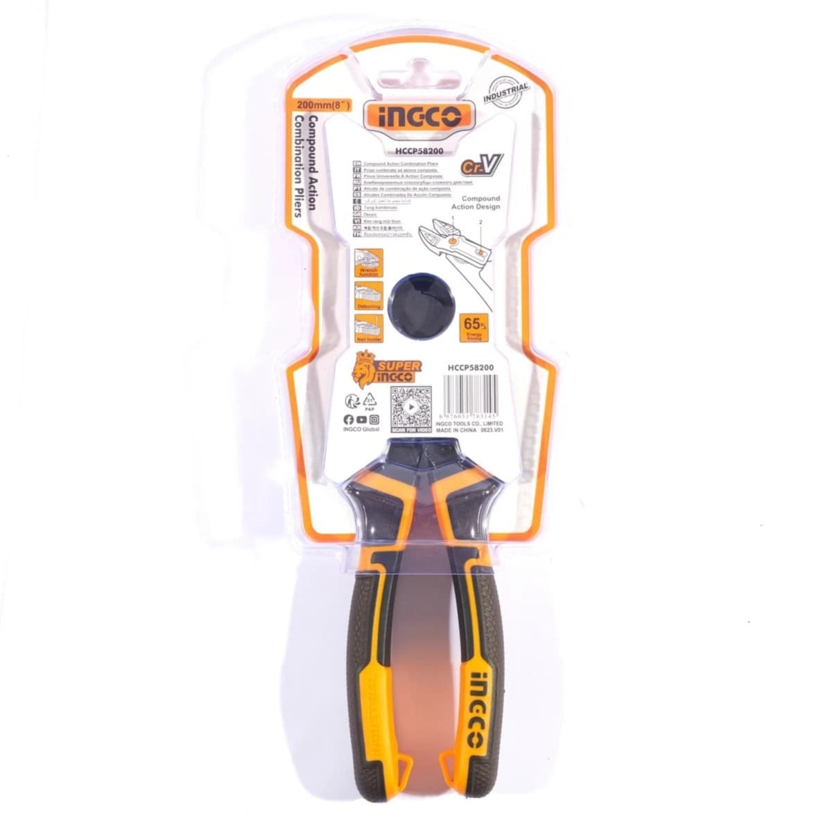 INGCO คีมปากจิ้งจก 8 นิ้ว Compound Action รุ่น HCCP58200 รุ่นประหยัดแรงพิเศษ ถึง 65% ผลิตจากเหล็ก CR-V เคลือบเทฟลอน (อิงโก้)