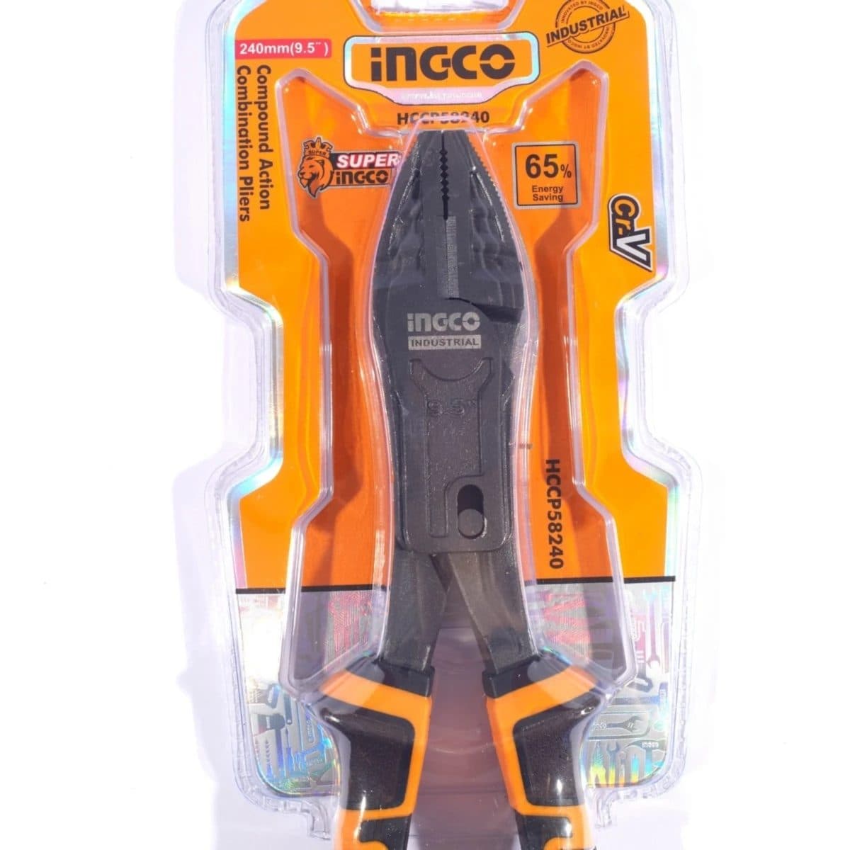 INGCO คีมปากจิ้งจก 9.5 นิ้ว Compound Action รุ่น HCCP58240 รุ่นประหยัดแรงพิเศษ ถึง 65% ผลิตจากเหล็ก Cr-V เคลือบเทฟลอน (อิงโก้)