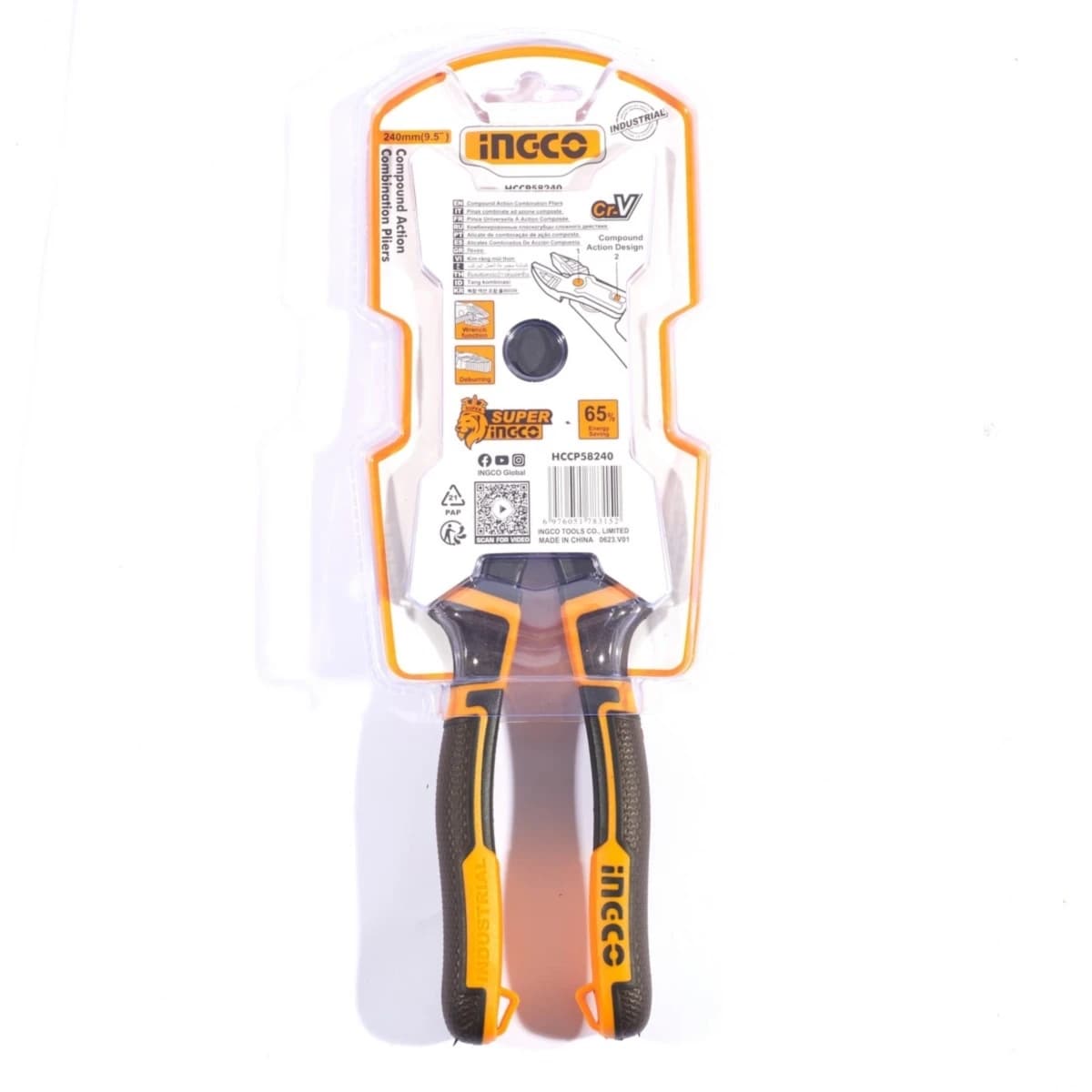 INGCO คีมปากจิ้งจก 9.5 นิ้ว Compound Action รุ่น HCCP58240 รุ่นประหยัดแรงพิเศษ ถึง 65% ผลิตจากเหล็ก Cr-V เคลือบเทฟลอน (อิงโก้)