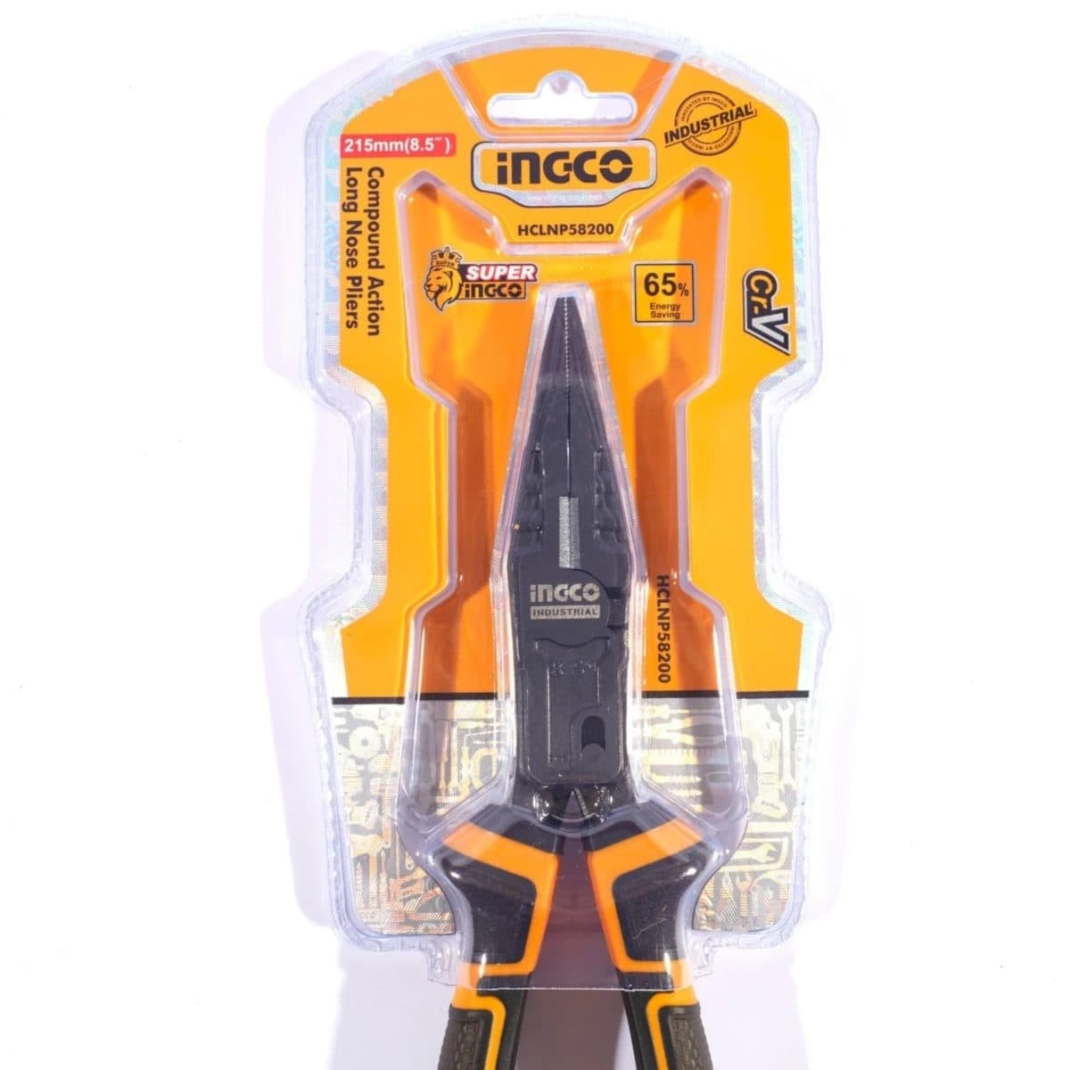 INGCO คีมปากแหลม 8.5 นิ้ว Compound Action รุ่น HCLNP58200 รุ่นประหยัดแรงพิเศษ ถึง 65% ผลิตจากเหล็ก Cr-V เคลือบเทฟลอน (อิงโก้) (อิงโก้)