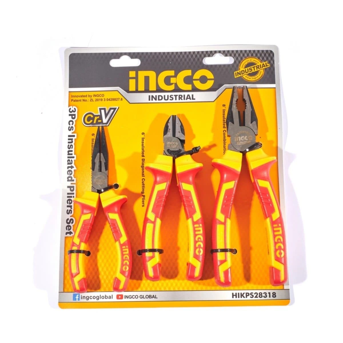 INGCO ชุดคีม VDE หุ้มฉนวนกันไฟฟ้า 3 ชิ้น รุ่น HIKPS28318 ผลิตจากเหล็ก Cr-V ป้องกันแรงดันไฟฟ้า 1000 โวลต์ (อิงโก้)