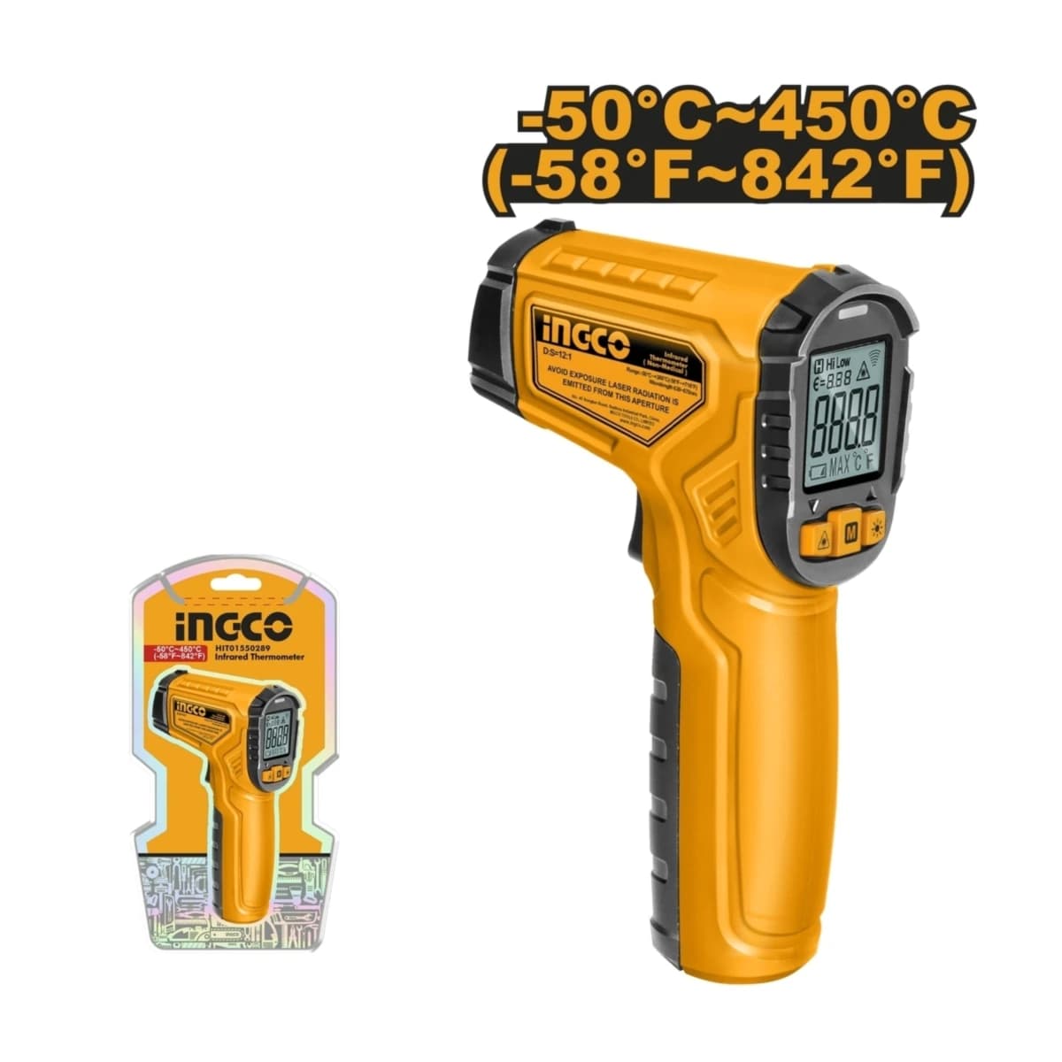 INGCO เครื่องวัดอุณภูมิ (อินฟราเรด) รุ่น HIT0155028 วัดอุณหภูมิ -50°C~450°C (-58°F~842°F) หน้าจอ Back Light (อิงโก้)
