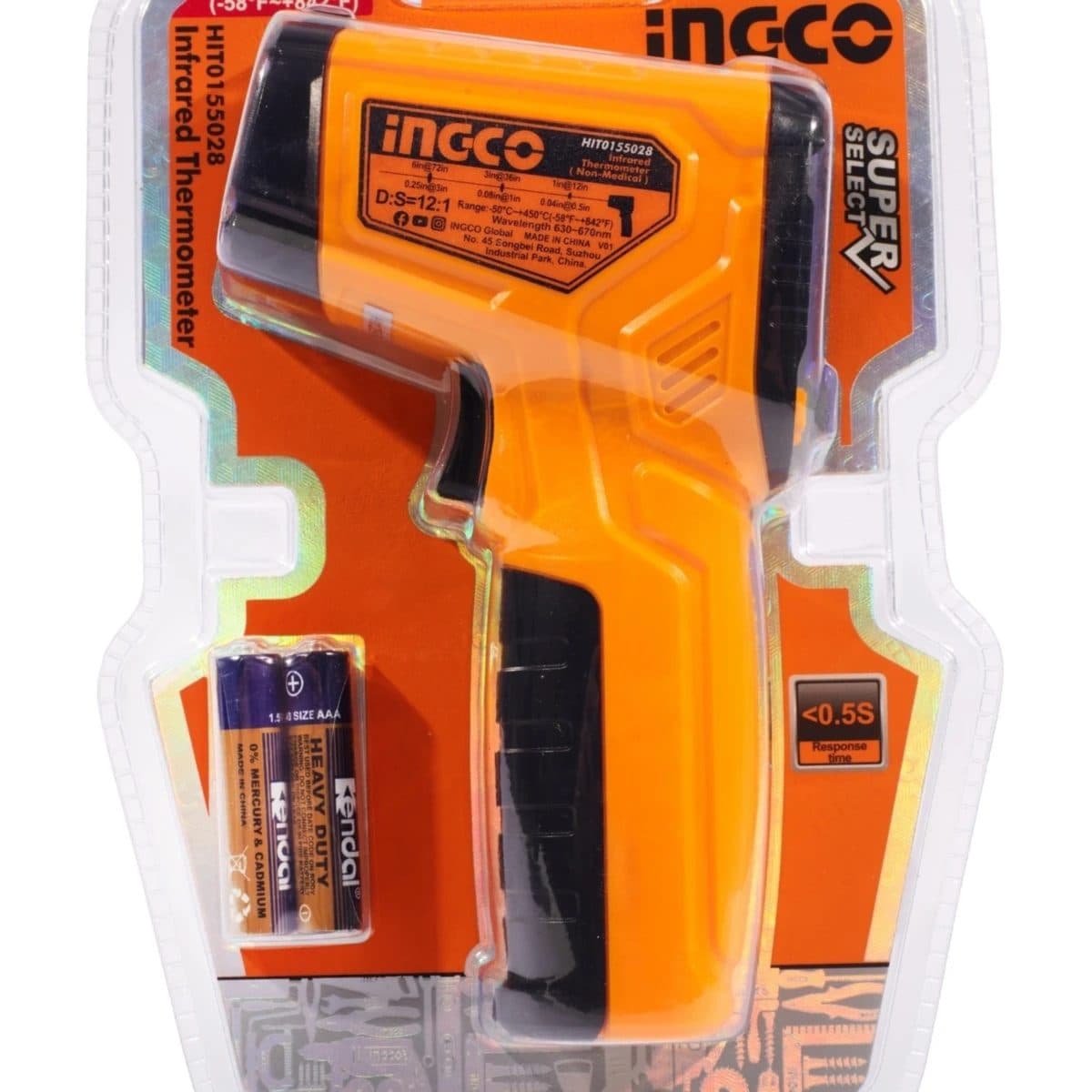 INGCO เครื่องวัดอุณภูมิ (อินฟราเรด) รุ่น HIT0155028 วัดอุณหภูมิ -50°C~450°C (-58°F~842°F) หน้าจอ Back Light (อิงโก้)