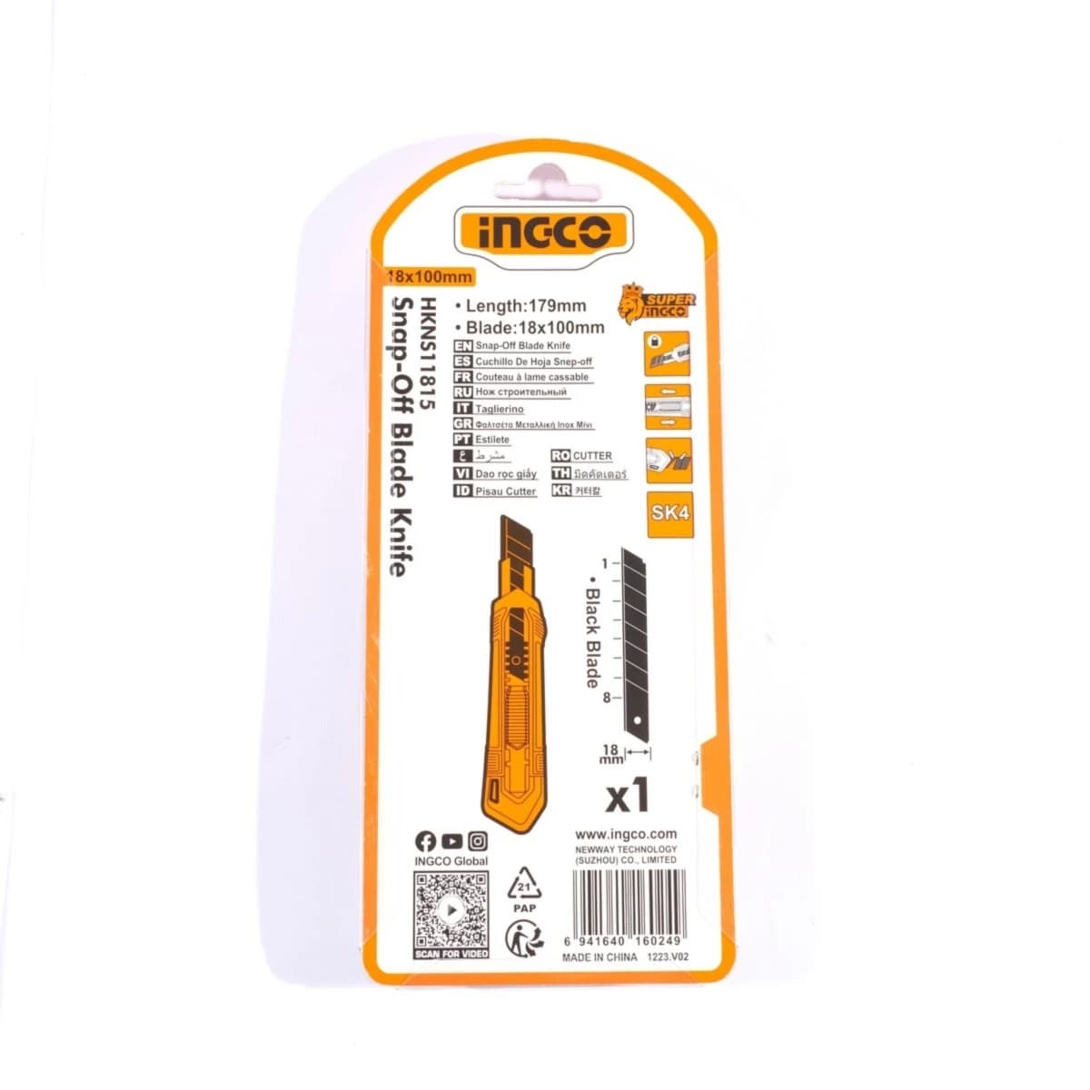 INGCO มีดคัตเตอร์ 18 X 100 มม. รุ่น HKNS11815 ความยาวมีดคัตเตอร์ 179 มม. ใช้กับใบมีดคัตเตอร์ รุ่น HKNSB112 (อิงโก้)