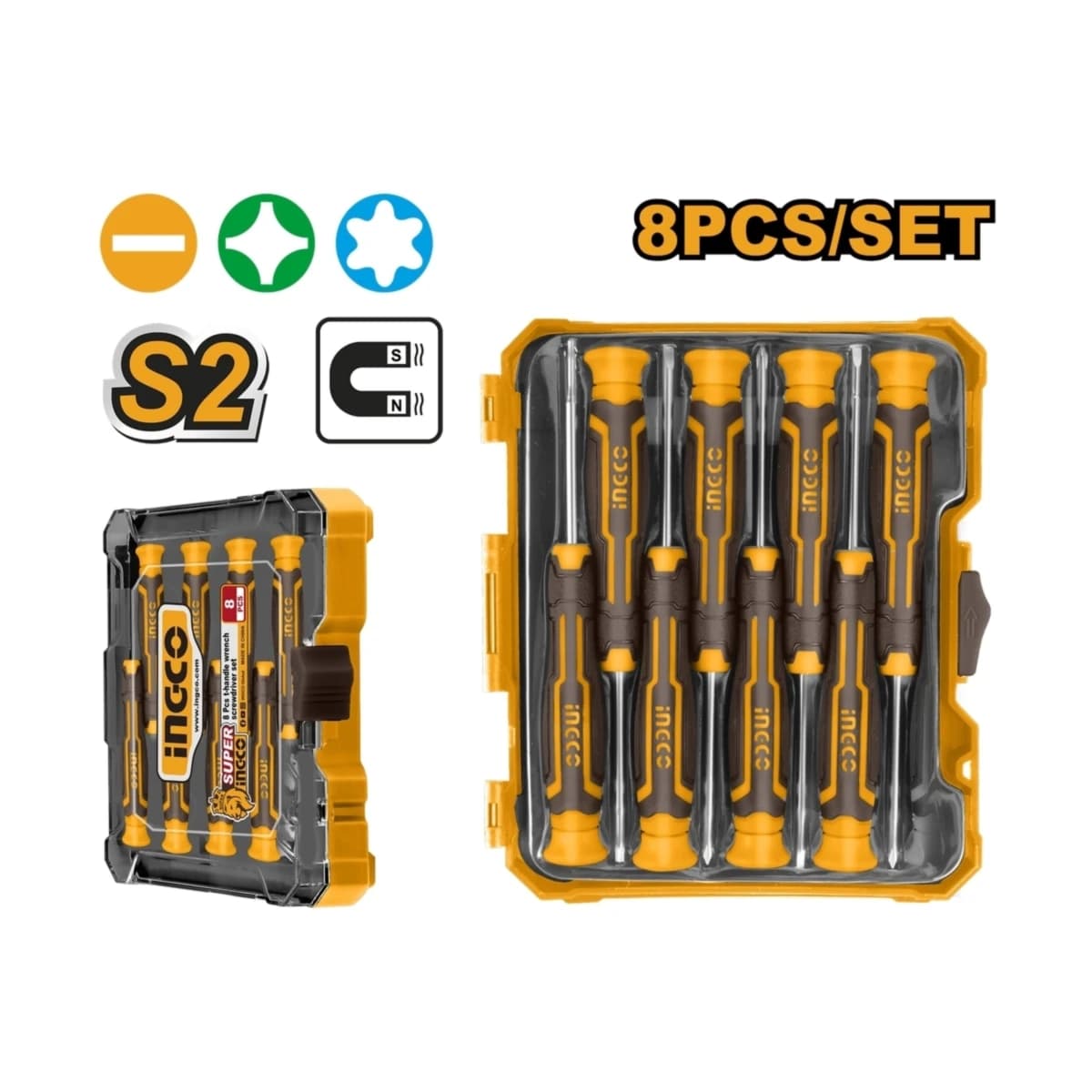 INGCO ชุดไขควงเล็ก 8 ชิ้น รุ่น HKSD0818 พร้อมกล่องพลาสติก ผลิตจากวัสดุ Cr-V (อิงโก้)