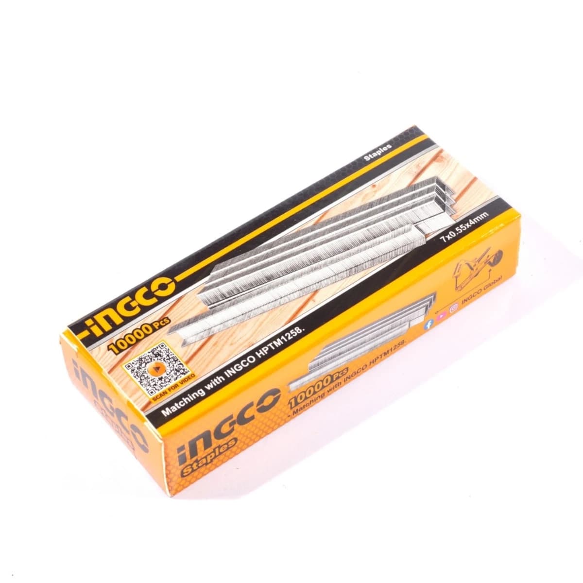 INGCO ลูกแม็กซ์ (10,000 ลูก/กล่อง) ลวดหนา 0.55 มม. กว้าง 7 มม. ยาว 4 มม. ใช้กับเครื่องรัดกิ่งไม้ รุ่น HPTM1258S (อิงโก้)