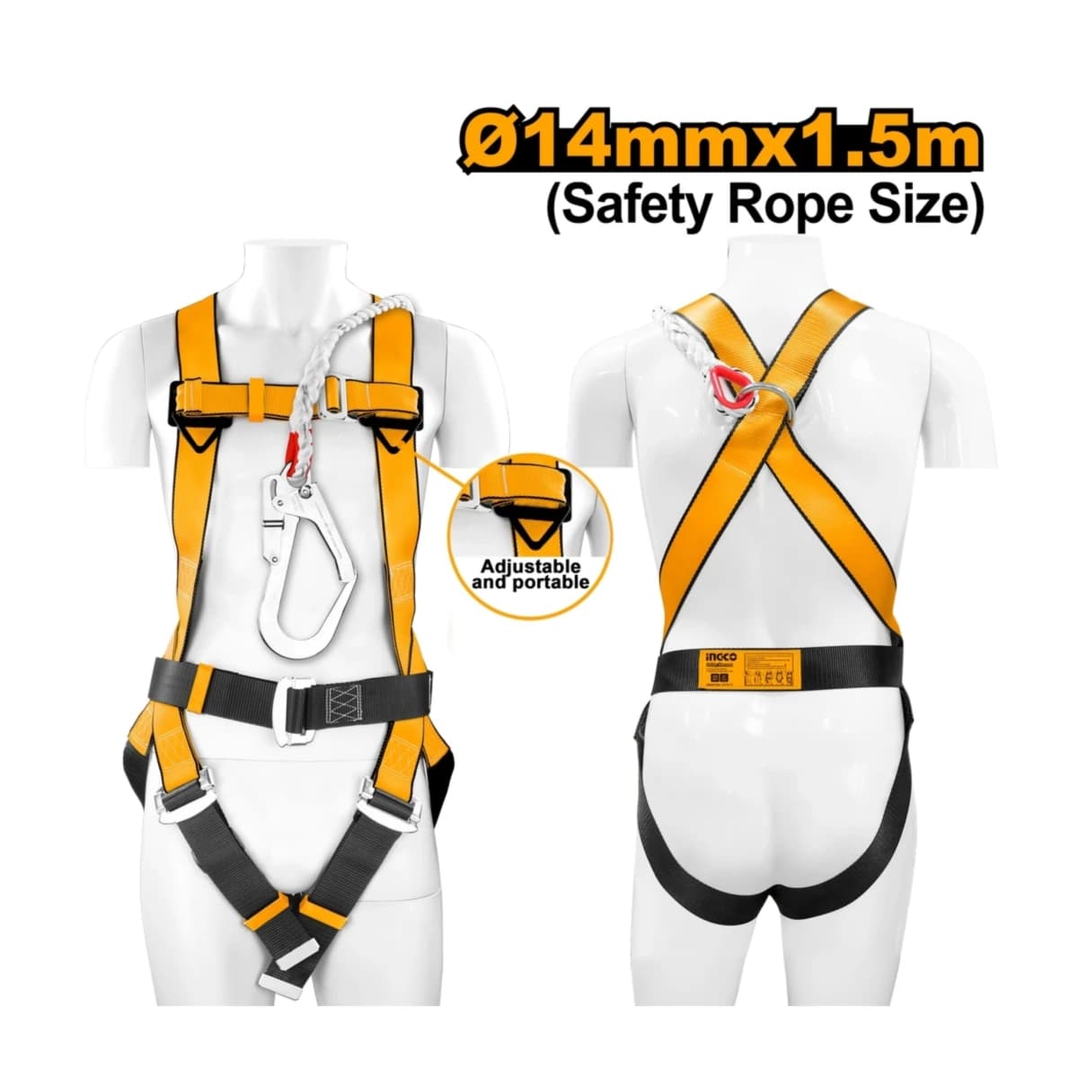 INGCO เข็มขัดนิรภัยแบบเต็มตัว รุ่น HSH501415 D-ring 1 จุดด้านหลัง หน้ากว้างเข็มขัด 50 มม. วัสดุผ้าโพลีอีสเตอร์ (อิงโก้)