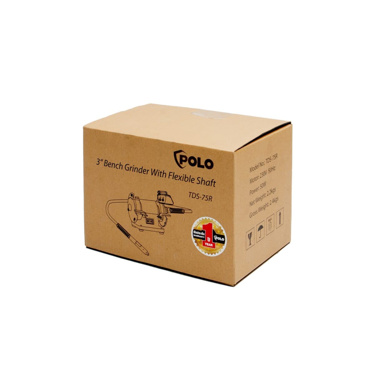 POLO มอเตอร์หินไฟสายอ่อน 3 นิ้ว กำลัง 1/15 แรงม้า (0.05 กิโลวัตต์) รุ่น KT TDS-75R มอเตอร์ 2 สาย 2 Pole ความเร็วรอบ 2850 รอบต่อนาที สายยาว 1