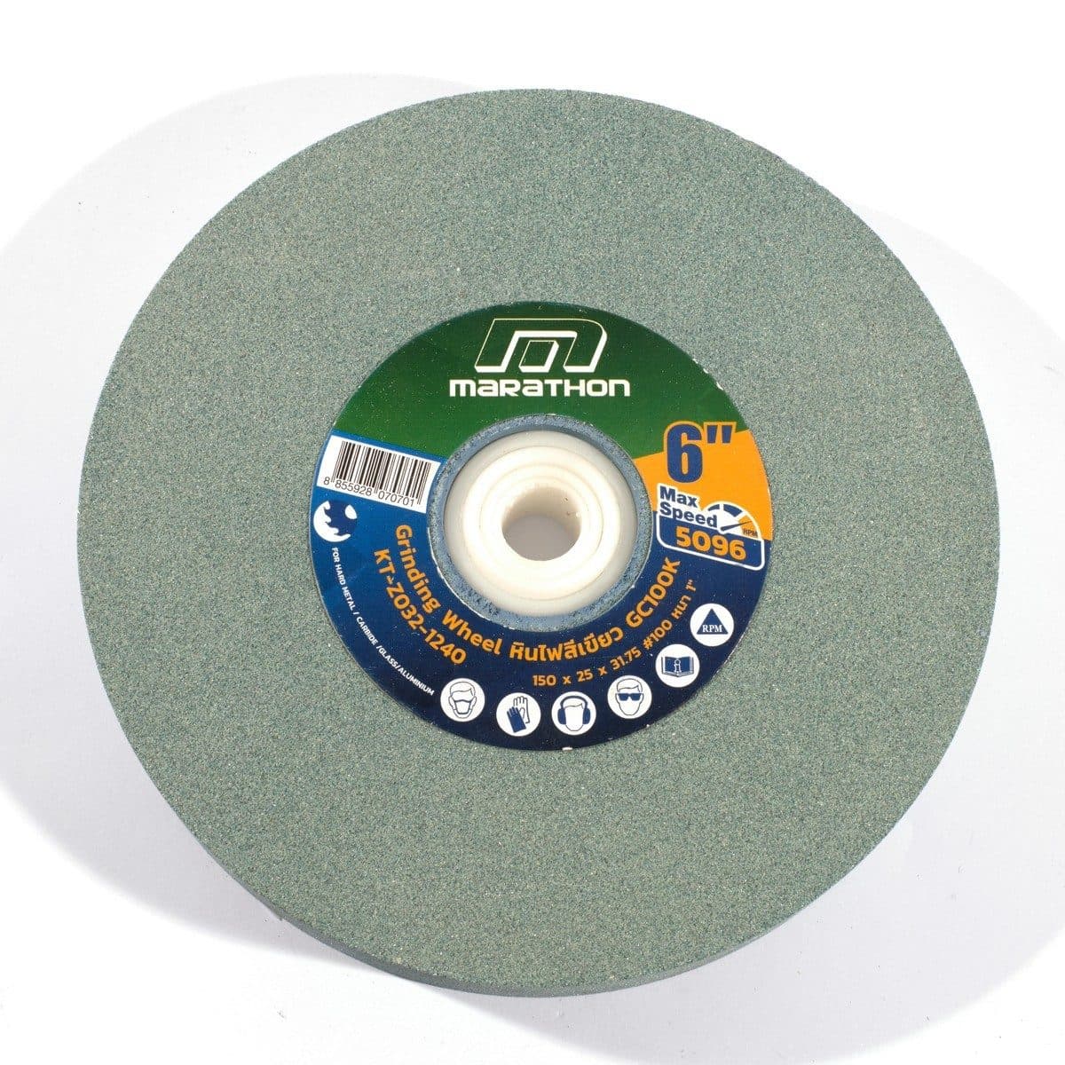 MARATHON หินไฟ สีเขียว 6 นิ้ว เบอร์ 100 หนา 1 นิ้ว ใช้สำหรับเจียคาร์ไบด์ ใช้กับเครื่องมอเตอร์หินไฟ (มาราธอน)
