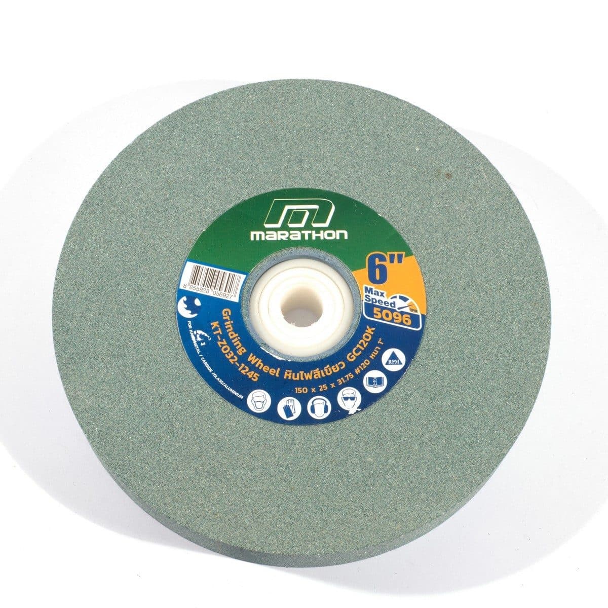 MARATHON หินไฟ สีเขียว 6 นิ้ว เบอร์ 120 หนา 1 นิ้ว ใช้สำหรับเจียคาร์ไบด์ ใช้กับเครื่องมอเตอร์หินไฟ (มาราธอน)