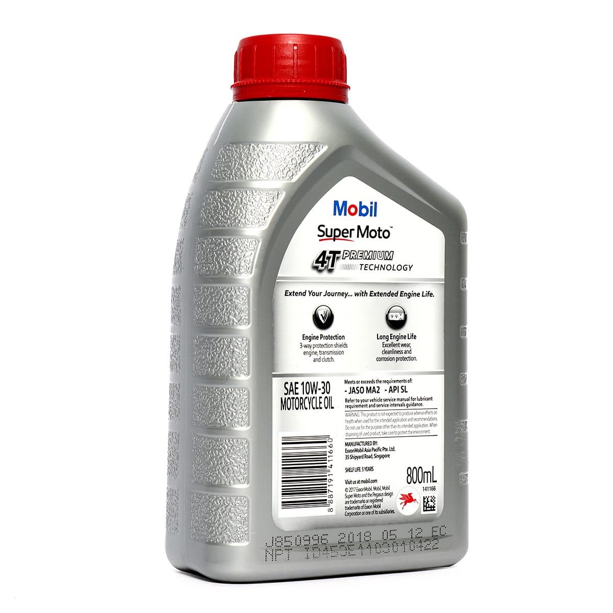 น้ำมันหล่อลื่นเครื่องยนต์เบนซินสำหรับรถมอเตอร์ไซค์ โมบิล (MOBIL) รุ่น ซูเปอร์ โมโต 10W-30 ความหนืด SAE 10W-30 ขนาดบรรจุ 0.8 ลิตร