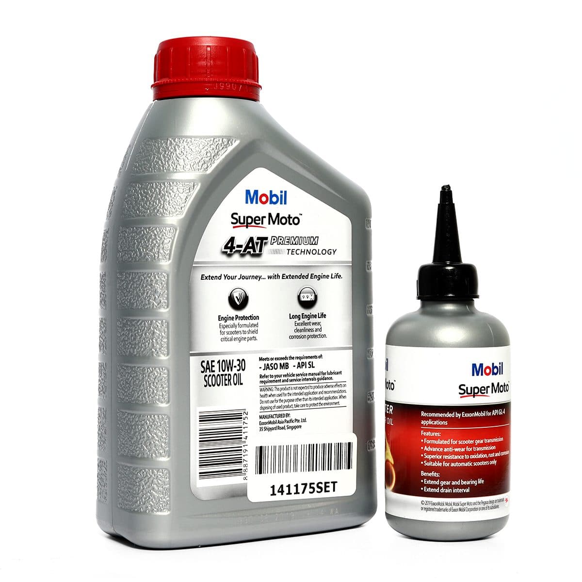 น้ำมันหล่อลื่นเครื่องยนต์เบนซินสำหรับรถมอเตอร์ไซค์เกียร์ออโตเมติก กึ่งสังเคราะห์ โมบิล (MOBIL) รุ่น ซูเปอร์ โมโต สกูตเตอร์ 10W-30 ขนาดบรรจุ 