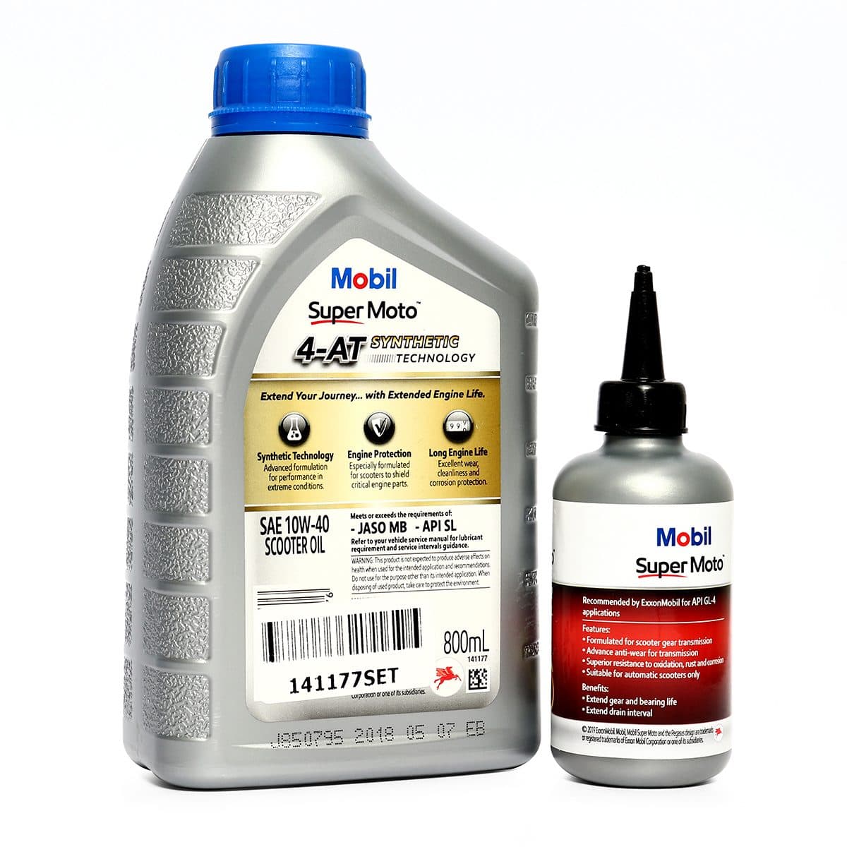 น้ำมันหล่อลื่นเครื่องยนต์เบนซินสำหรับรถมอเตอร์ไซค์เกียร์ออโตเมติก กึ่งสังเคราะห์ โมบิล (MOBIL) รุ่น ซูเปอร์ โมโต สกูตเตอร์ 10W-40 ขนาดบรรจุ 