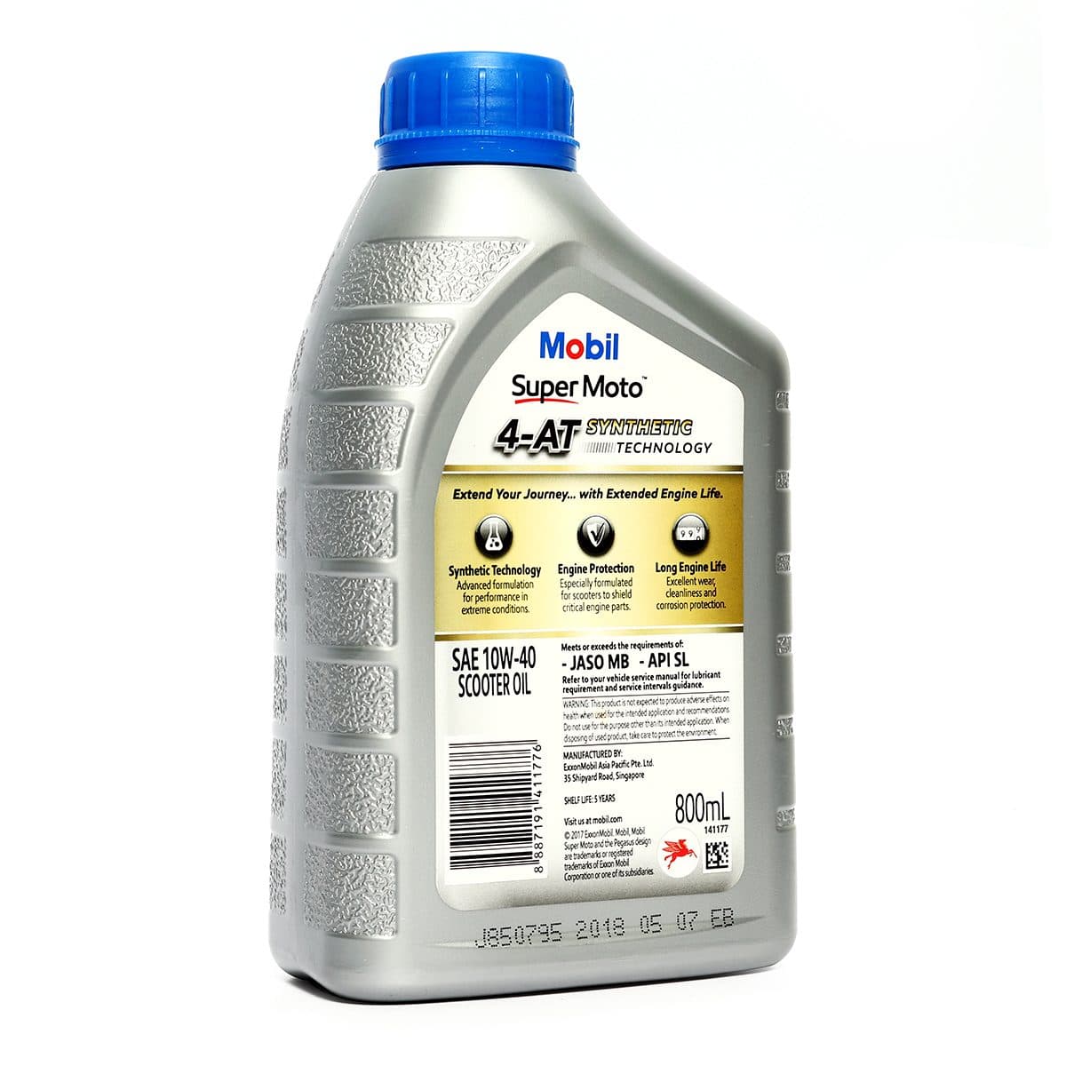 น้ำมันหล่อลื่นเครื่องยนต์เบนซินสำหรับรถมอเตอร์ไซค์เกียร์ออโตเมติก กึ่งสังเคราะห์ โมบิล (MOBIL) รุ่น ซูเปอร์ โมโต สกูตเตอร์ 10W-40 ความหนืด S