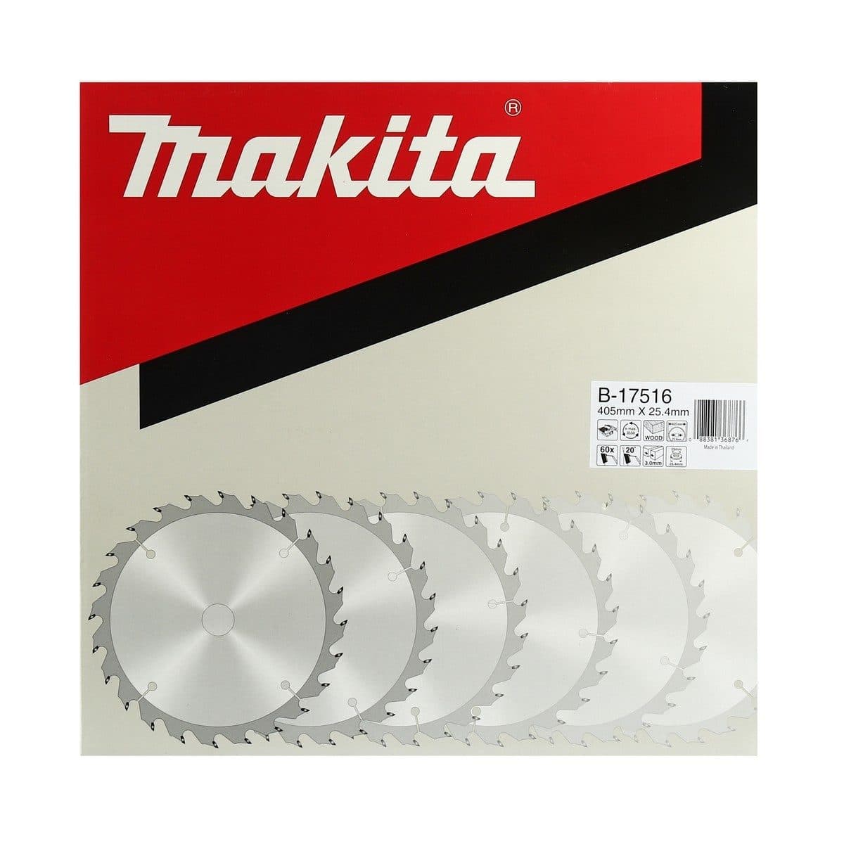 MAKITA ใบเลื่อยวงเดือนคาร์ไบด์สำหรับตัดไม้ 16 นิ้ว 60 ฟัน รุ่น B-17516 เส้นผ่านศูนย์กลาง 405 มม. หนา 3.0 มม. (มากีต้า)