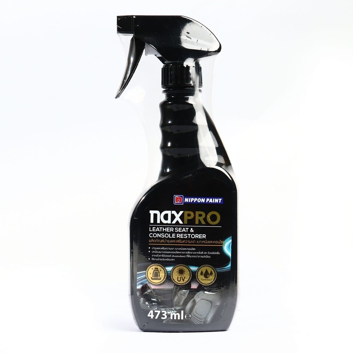 NAXPRO (แนกซ์โปร) ผลิตภัณฑ์บำรุงและเสริมความเงาเบาะหนังและคอนโซล ขนาด 473 มล. ปกป้องเบาะหนังและคอนโซลจากรังสี UV ด้วย เงางามเหมือนใหม่ทั้งหน