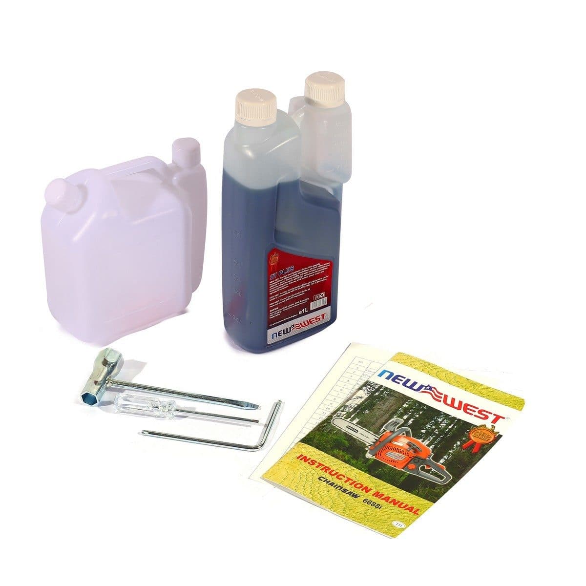 NEW WEST เลื่อยยนต์ เบนซิน 2 จังหวะ 11.5 นิ้ว รุ่น 6688i ความจุกระบอกสูบ 45.2 มม. ความจุถังน้ำมัน 520 มล. ความเร็วสูงสุด 13,000 รอบ/นาที เหม