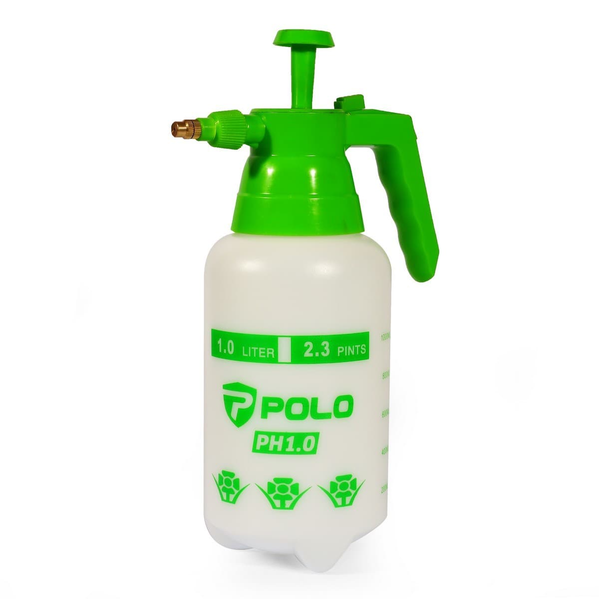 POLO กระบอกฉีดน้ำหัวทองเหลือง ขนาด 1 ลิตร รุ่น PH1.0 หัวฉีดทำมาจากทองเหลือง สามารถปรับได้ เหมาะสำหรับฉีดรดน้ำต้นได้ หรือฉีดพ่นของเหลว (โปโล)