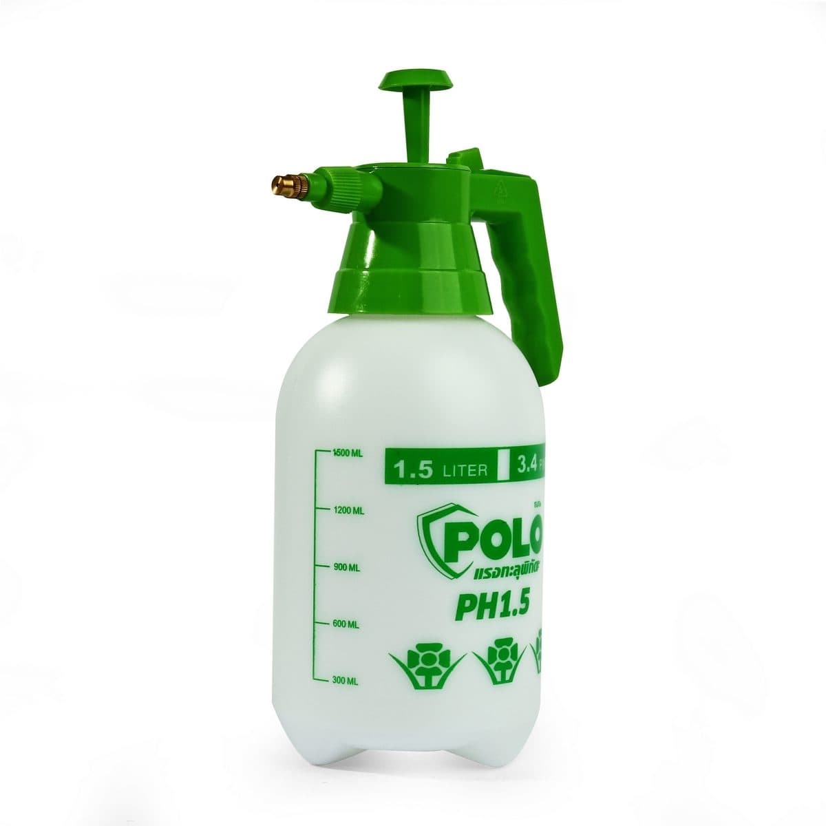 POLO กระบอกฉีดน้ำหัวทองเหลือง ขนาด 1.5 ลิตร รุ่น PH1.5 หัวฉีดทำมาจากทองเหลือง สามารถปรับได้ เหมาะสำหรับฉีดรดน้ำต้นได้ หรือฉีดพ่นของเหลว (โปโ