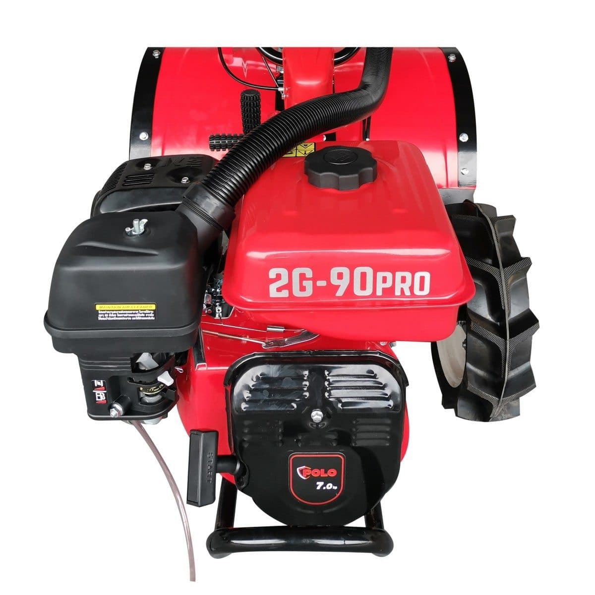 POLO เครื่องพรวนดินขุดทำร่องสตาร์ทมือ เครื่องยนต์ 7.0 แรงม้า (212 ซีซี) รุ่น 2G90PRO สำหรับขุดทำร่องและขับเคลื่อนด้วยเกียร์ เหมาะกับงานสวน (