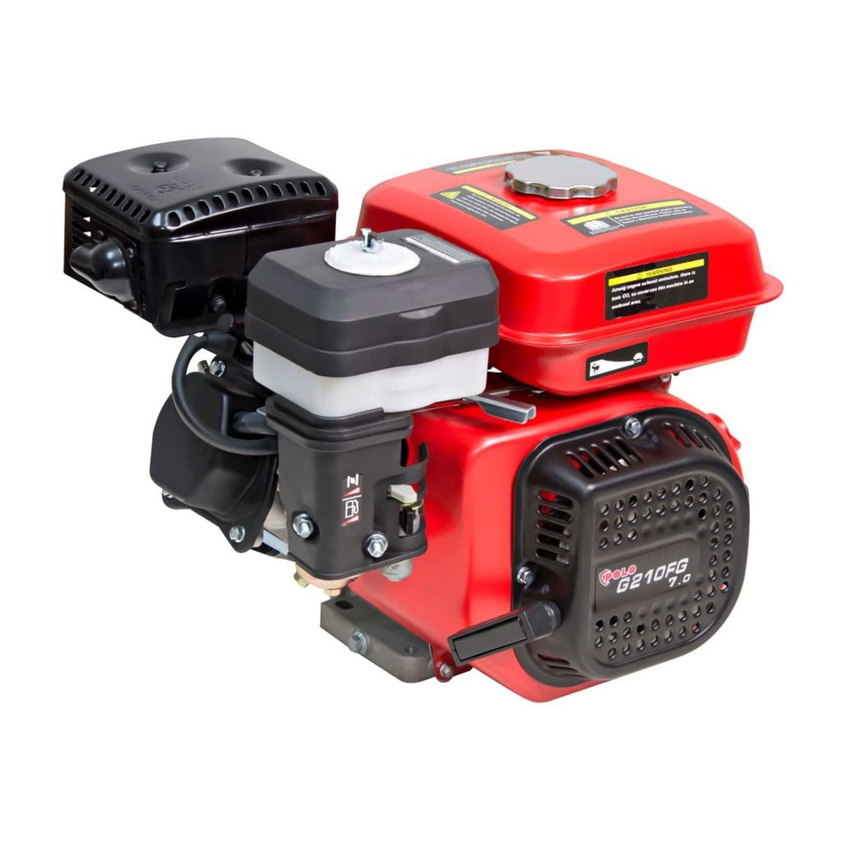 POLO เครื่องยนต์ เบนซิน 4 จังหวะ กำลังเครื่องยนต์ 7.0 แรงม้า รุ่น G210FG ความจุกระบอกสูบ 208 ซีซี ถังน้ำมัน 3.6 ลิตร สตาร์ทมือ อัตราทดรอบ 1 