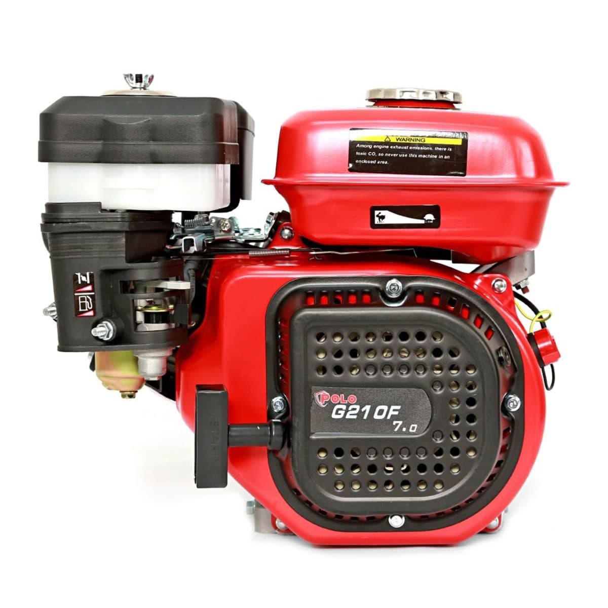 POLO เครื่องยนต์ เบนซิน 4 จังหวะ กำลังเครื่องยนต์ 7.0 แรงม้า รุ่น G210F ความจุกระบอกสูบ 208 ซีซี ถังน้ำมัน 3.6 ลิตร สตาร์ทมือ (โปโล)