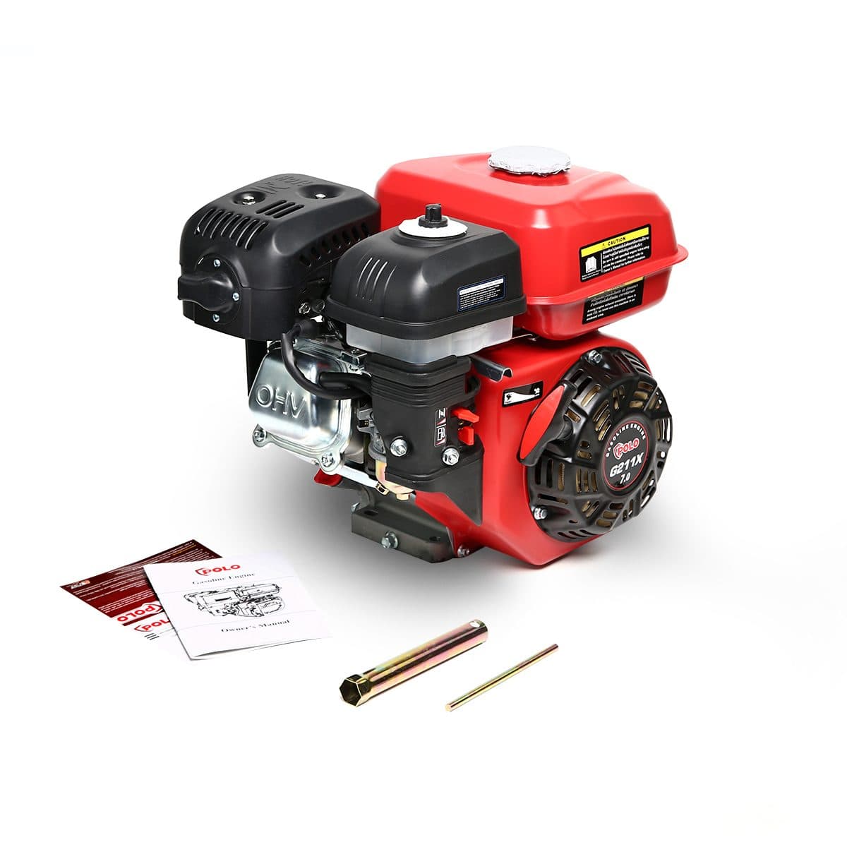 POLO เครื่องยนต์ เบนซิน 4 จังหวะ กำลังเครื่องยนต์ 7.0 แรงม้า รุ่น G211X ความจุกระบอกสูบ 208 ซีซี ถังน้ำมัน 3.6 ลิตร สตาร์ทมือ (โปโล)