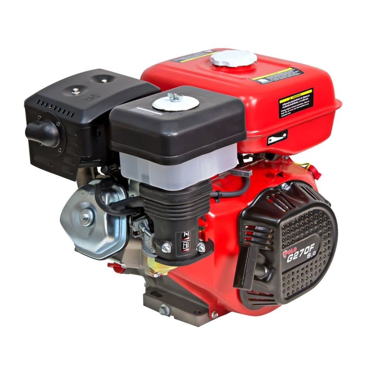 POLO เครื่องยนต์ เบนซิน 4 จังหวะ กำลังเครื่องยนต์ 9.0 แรงม้า รุ่น G270F ความจุกระบอกสูบ 270 ซีซี ถังน้ำมัน 6 ลิตร สตาร์ทมือ (โปโล)