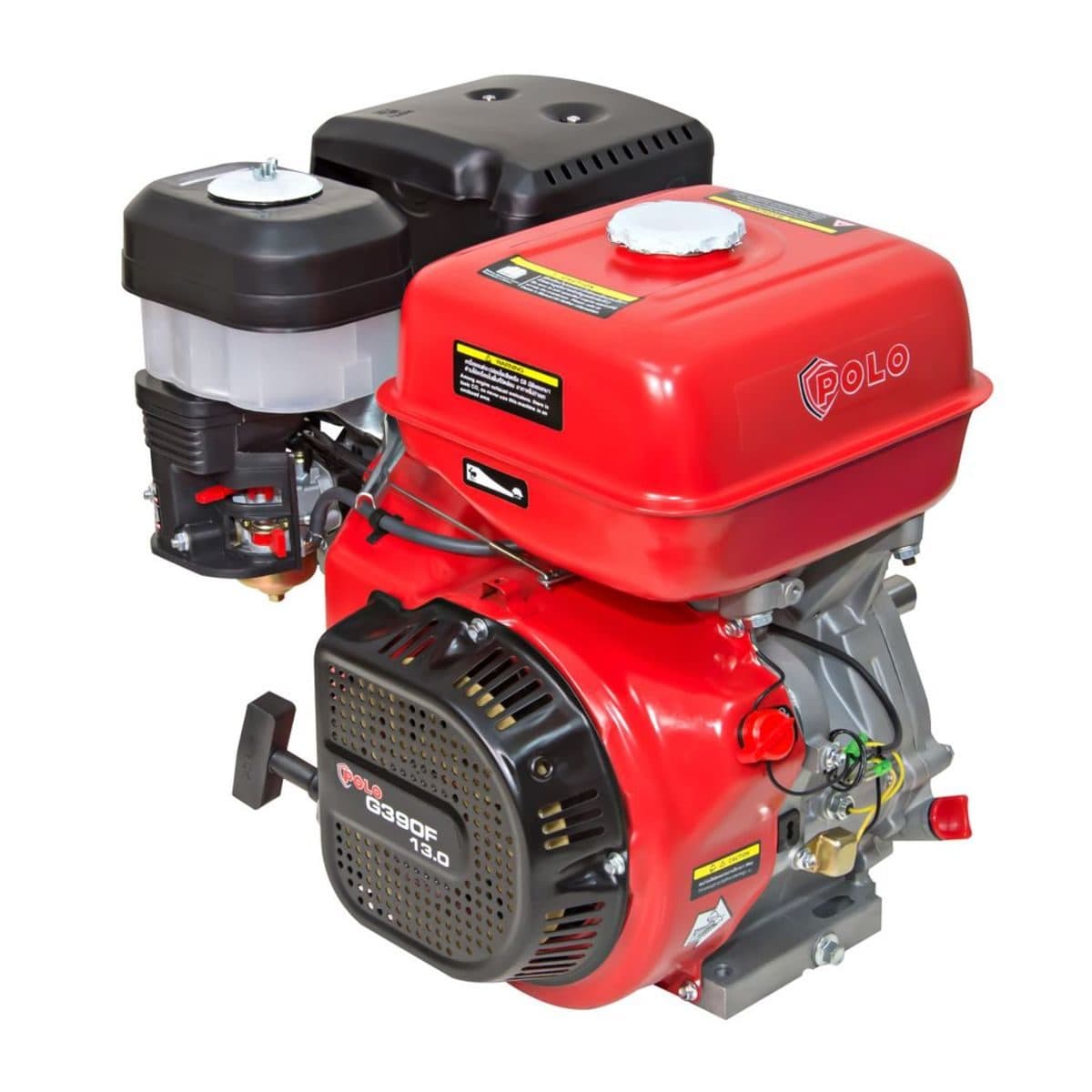 POLO เครื่องยนต์อเนกประสงค์ เบนซิน ขนาด 13.0 แรงม้า รุ่น G390F สตาร์ทมือ 4 จังหวะ สูบเดี่ยว ความจุกระบอกสูบ 389 ซีซี แรงบิด 21 Nm. ขนาดถังน้
