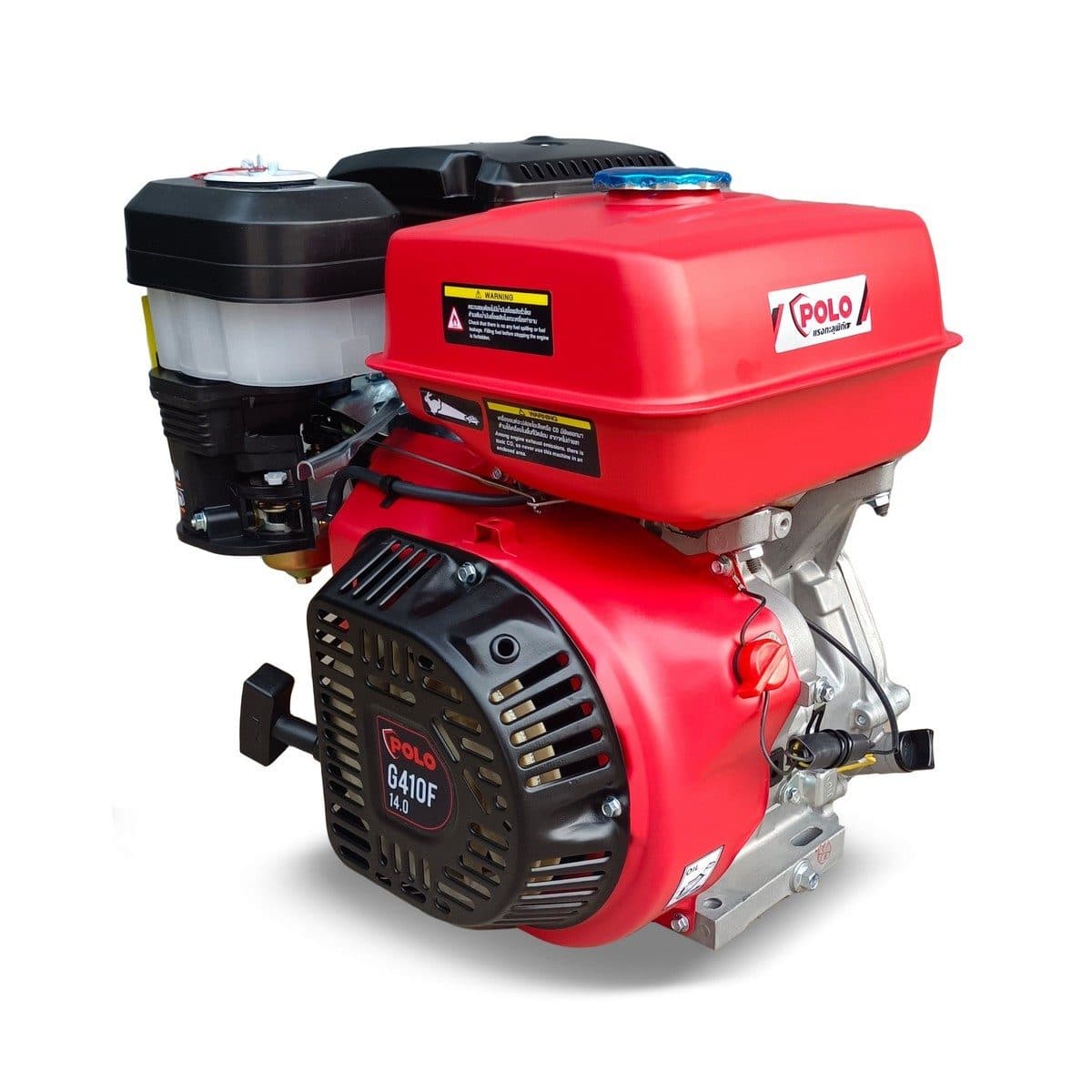 POLO เครื่องยนต์ เบนซิน 4 จังหวะ กำลังเครื่องยนต์ 14.0 แรงม้า รุ่น G410F ความจุกระบอกสูบ 420 ซีซี ถังน้ำมัน 6.5 ลิตร สตาร์ทมือ (โปโล)