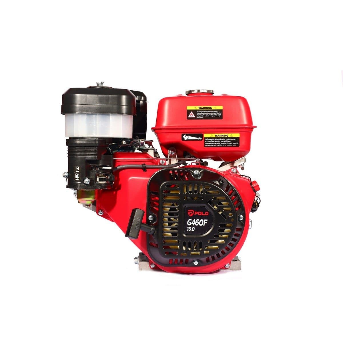 POLO เครื่องยนต์ เบนซิน 4 จังหวะ กำลังเครื่องยนต์ 16.0 แรงม้า รุ่น G460F กระบอกสูบ 458 ซีซี ถังน้ำมัน 6.5 ลิตร สตาร์ทมือ (โปโล)