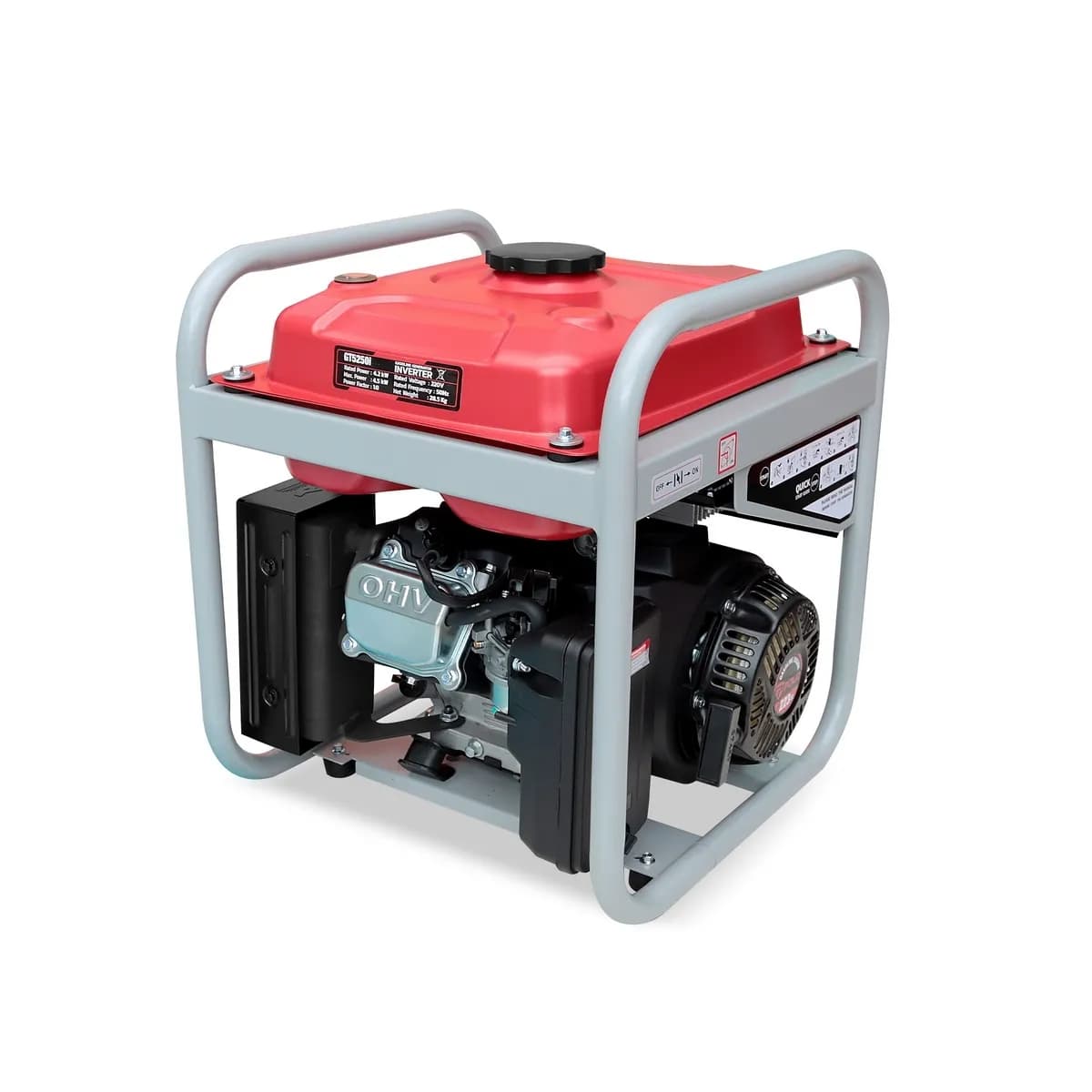 POLO เครื่องปั่นไฟเบนซิน Inverter กำลังไฟ 4.2 กิโลวัตต์ กำลังเครื่องยนต์ 7.5 แรงม้า รุ่น GT5250I กระบอกสูบ 223 ซีซี ถังน้ำมัน 11 ลิตร สตาร์ท