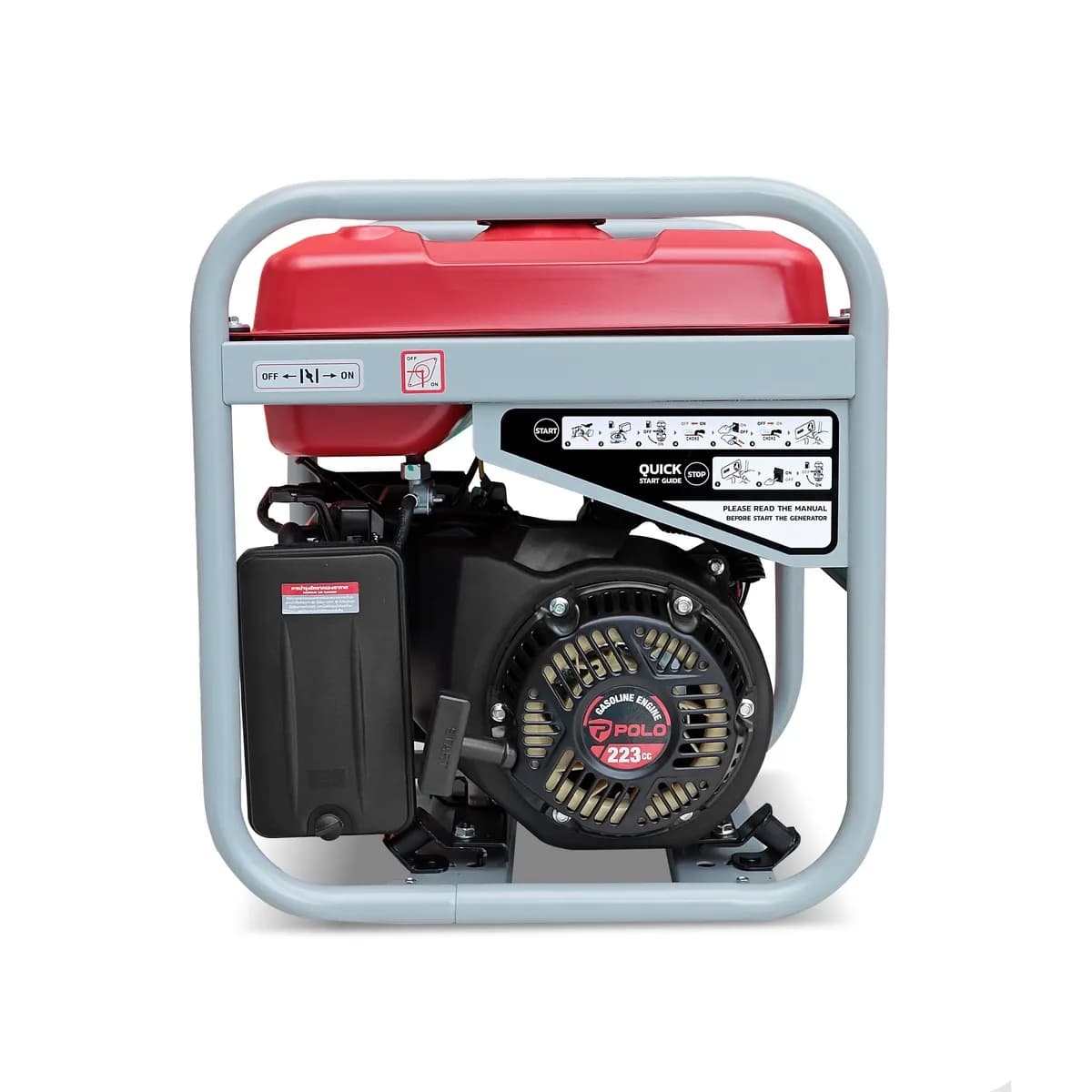 POLO เครื่องปั่นไฟเบนซิน Inverter กำลังไฟ 4.2 กิโลวัตต์ กำลังเครื่องยนต์ 7.5 แรงม้า รุ่น GT5250I กระบอกสูบ 223 ซีซี ถังน้ำมัน 11 ลิตร สตาร์ท