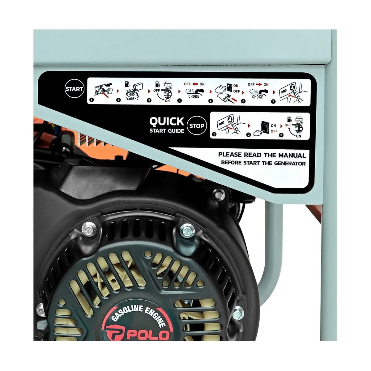 POLO เครื่องปั่นไฟเบนซิน Inverter กำลังไฟ 4.2 กิโลวัตต์ กำลังเครื่องยนต์ 7.5 แรงม้า รุ่น GT5250I กระบอกสูบ 223 ซีซี ถังน้ำมัน 11 ลิตร สตาร์ท