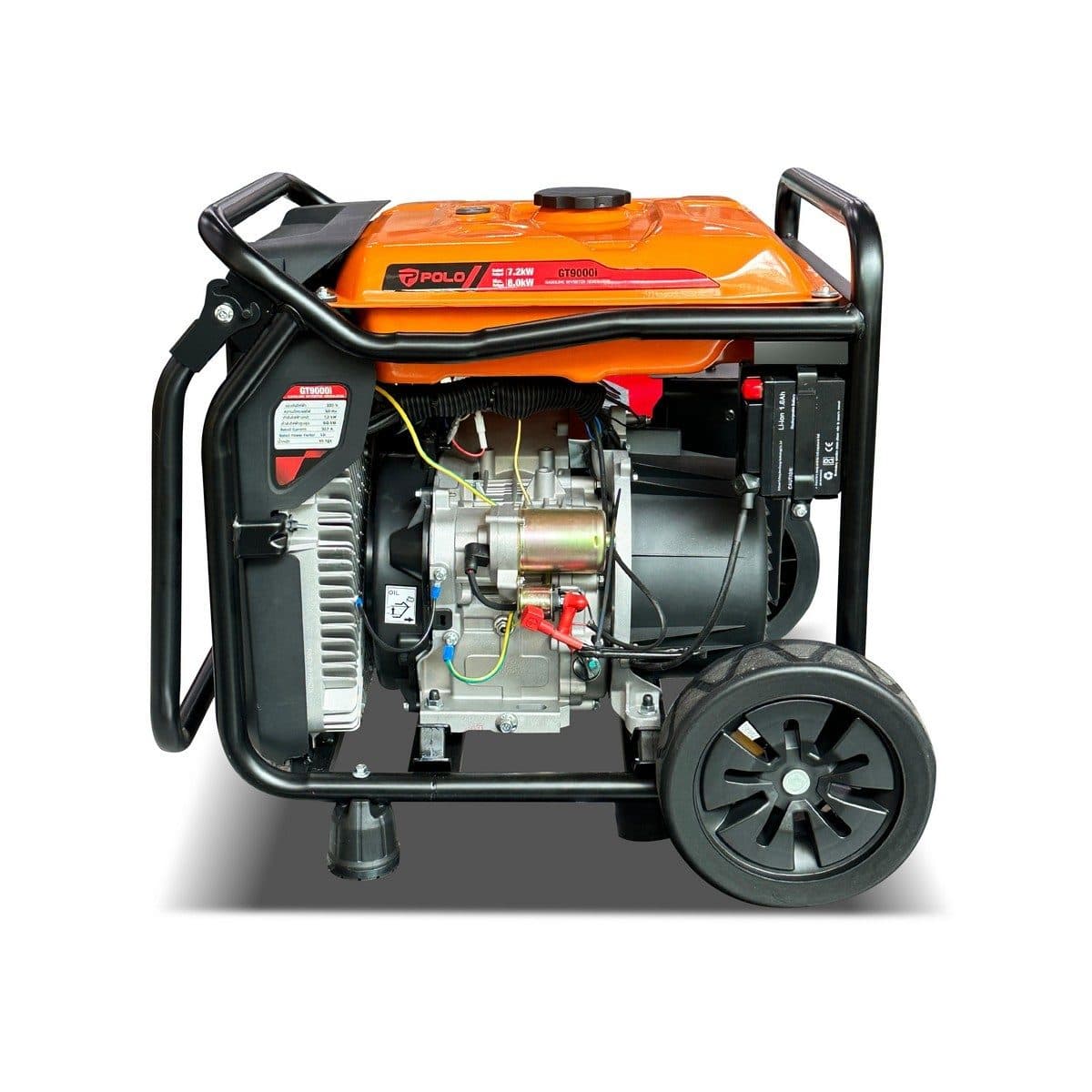 POLO เครื่องปั่นไฟเบนซิน Inverter กำลังไฟ 7.2 กิโลวัตต์ กำลังเครื่องยนต์ 16 แรงม้ารุ่น GT9000I กระบอกสูบ 458 ซีซี ถังน้ำมัน 20 ลิตร สตาร์ทไฟ