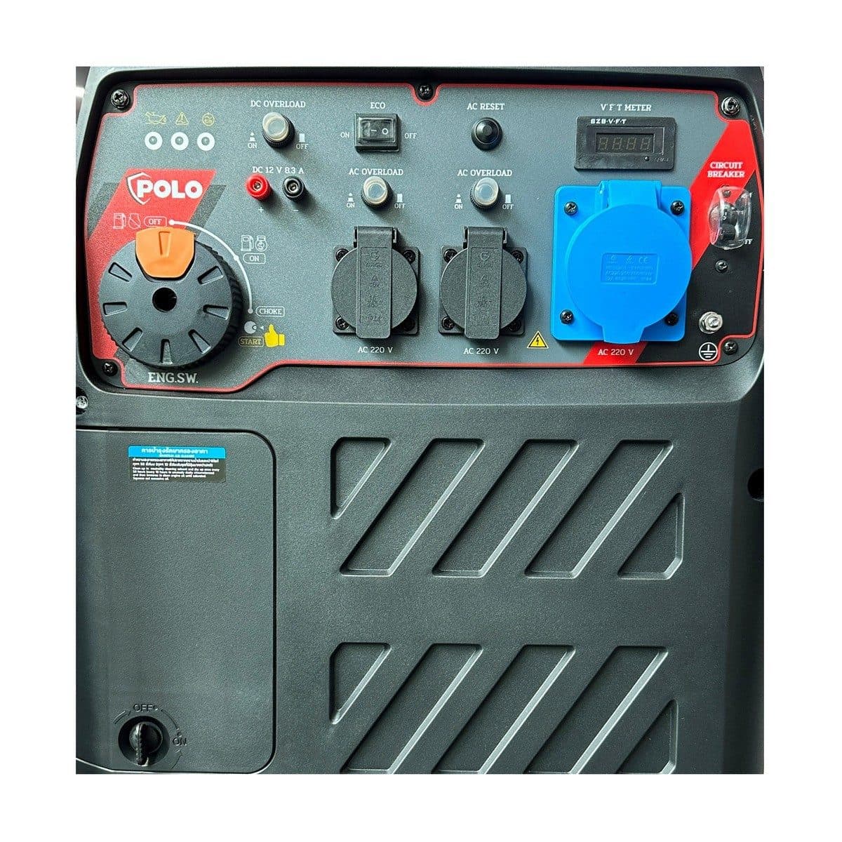 POLO เครื่องปั่นไฟเบนซิน Inverter กำลังไฟ 7.2 กิโลวัตต์ กำลังเครื่องยนต์ 16 แรงม้ารุ่น GT9000I กระบอกสูบ 458 ซีซี ถังน้ำมัน 20 ลิตร สตาร์ทไฟ