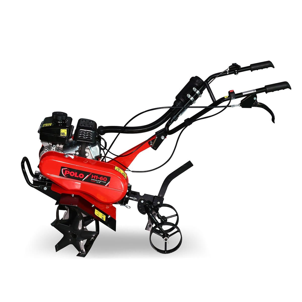 POLO เครื่องพรวนดิน สตาร์ทมือ เครื่องยนต์ 3.5 แรงม้า (98 ซีซี) รุ่น H1-60 ความกว้างการพรวน 550 มม. ความลึกการพรวน 100 มม. ขับเคลื่อนด้วยสายพ