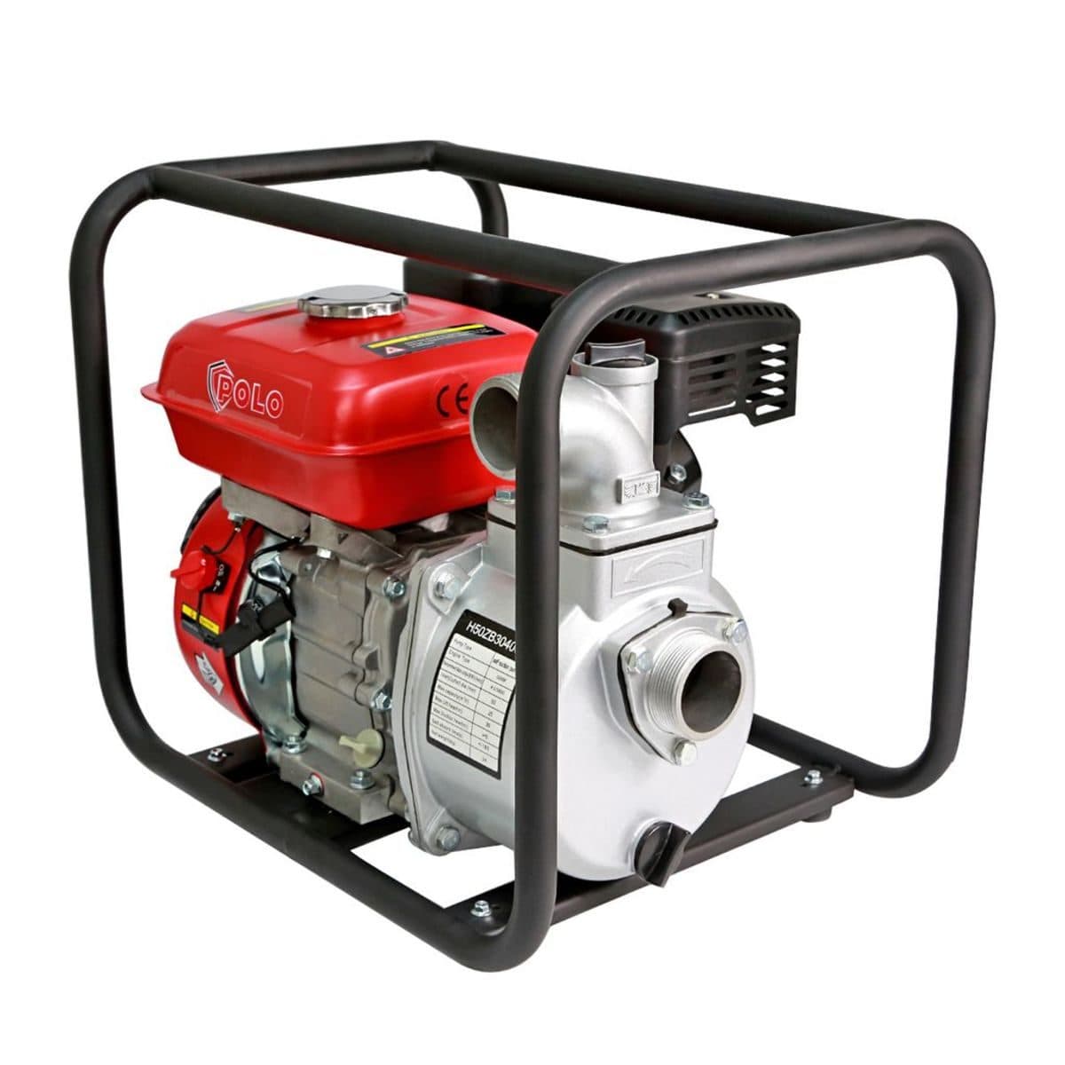 POLO ปั๊มน้ำเครื่องยนต์เบนซิน 4 จังหวะ 6.5 แรงม้า สตาร์ทมือ รุ่น H50ZB3040Q ท่อ 2 นิ้ว ดูดลึก 7 ม. ส่งสูง 26 ม. ปริมาณน้ำสูงสุด 28 ลบ.ม./ชม.