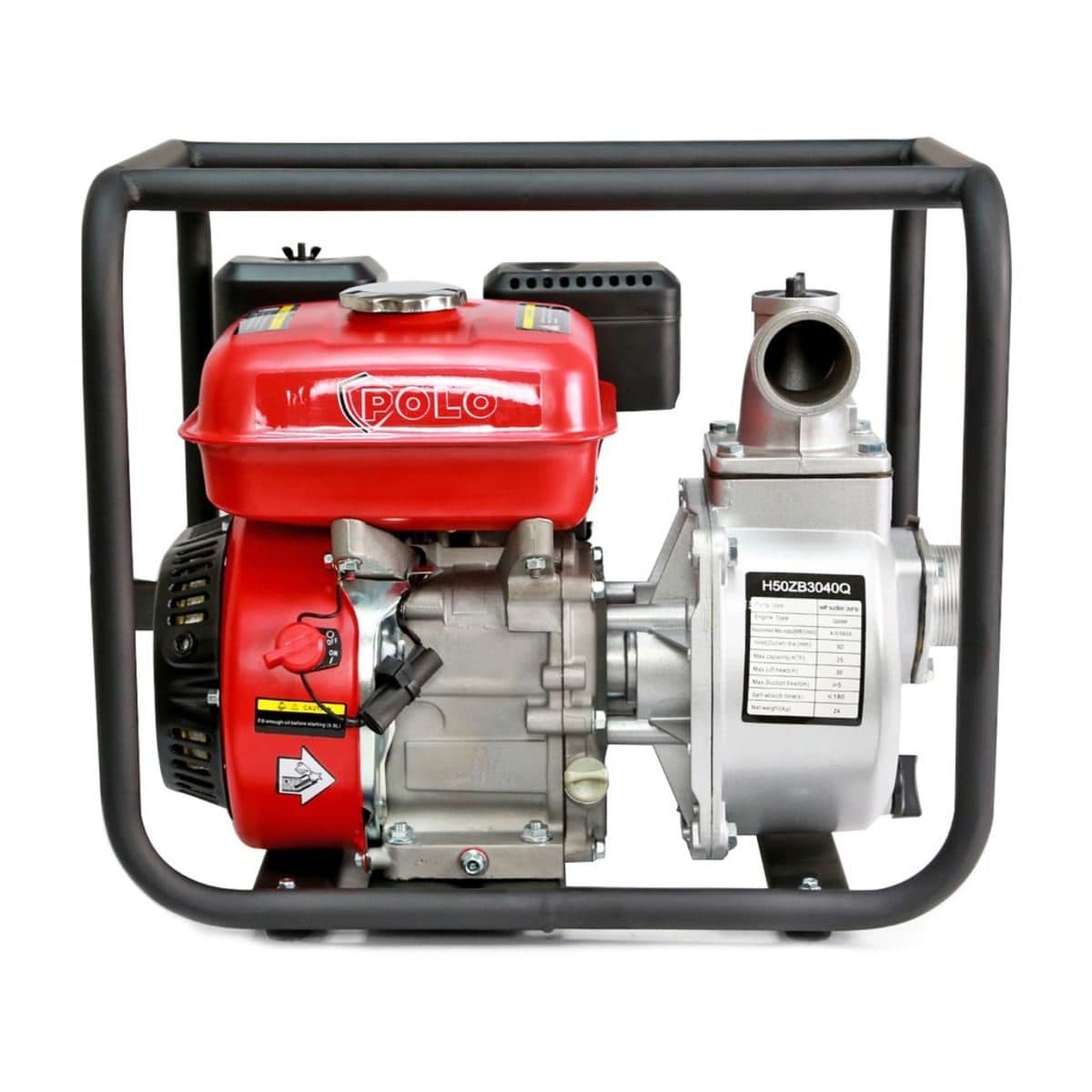 POLO ปั๊มน้ำเครื่องยนต์เบนซิน 4 จังหวะ 6.5 แรงม้า สตาร์ทมือ รุ่น H50ZB3040Q ท่อ 2 นิ้ว ดูดลึก 7 ม. ส่งสูง 26 ม. ปริมาณน้ำสูงสุด 28 ลบ.ม./ชม.