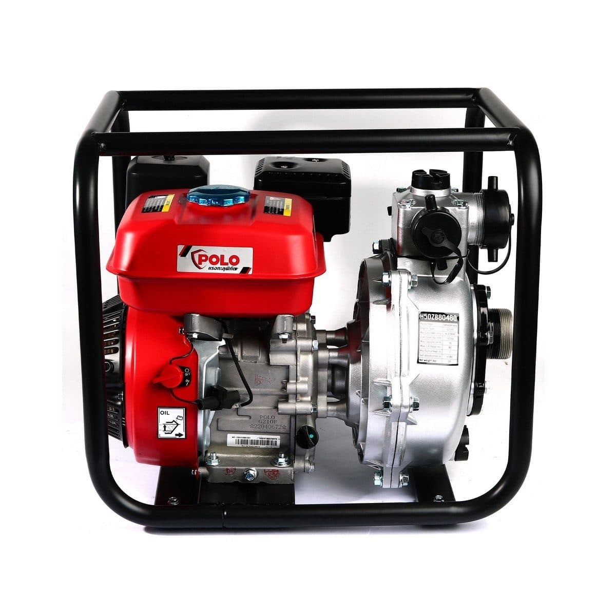 POLO ปั๊มน้ำเครื่องยนต์เบนซิน 4 จังหวะ 6.5 แรงม้า สตาร์ทมือ รุ่น H50ZB8048Q ท่อ 2 นิ้ว ดูดลึก 7 ม. ส่งสูง 80 ม. ปริมาณน้ำสูงสุด 15 ลบ.ม./ชม.