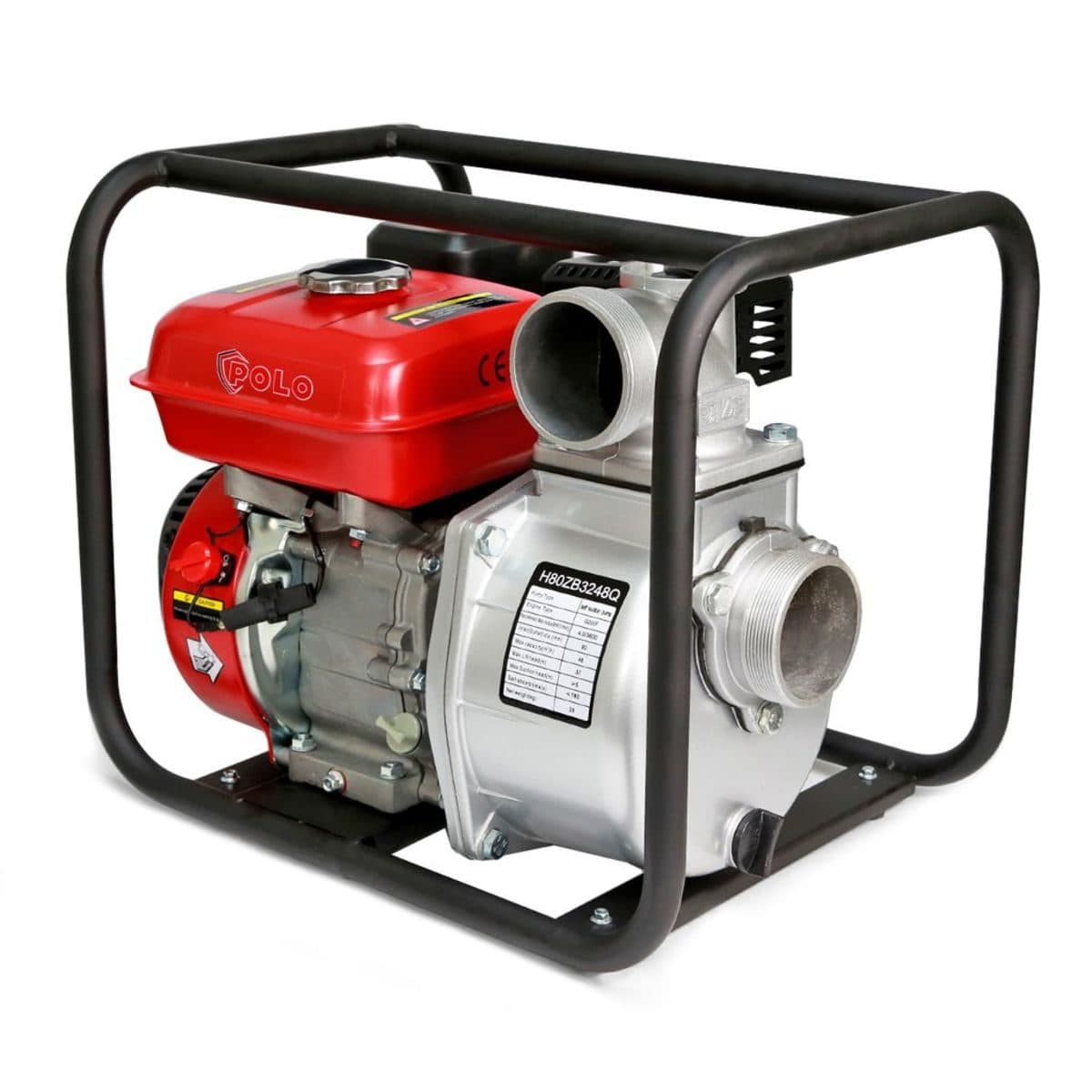 POLO ปั๊มน้ำเครื่องยนต์เบนซิน 4 จังหวะ 7.0 แรงม้า สตาร์ทมือ รุ่น H80ZB3248Q ท่อ 3 นิ้ว ดูดลึก 7 ม. ส่งสูง 32 ม. ปริมาณน้ำสูงสุด 60 ลบ.ม./ชม.