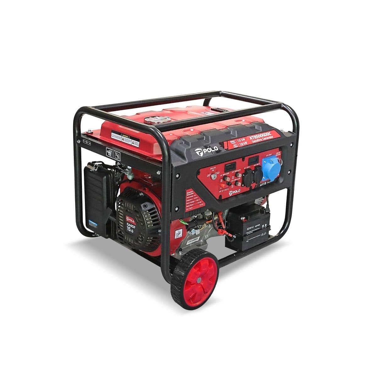 POLO เครื่องปั่นไฟเบนซิน กำลังไฟออกสูงสุด 7.8 กิโลวัตต์ รุ่น KT8500GDDC กระบอกสูบ 490 ซีซี ถังน้ำมัน 25 ลิตร สตาร์ทมือและสตาร์ทไฟฟ้า (โปโล)