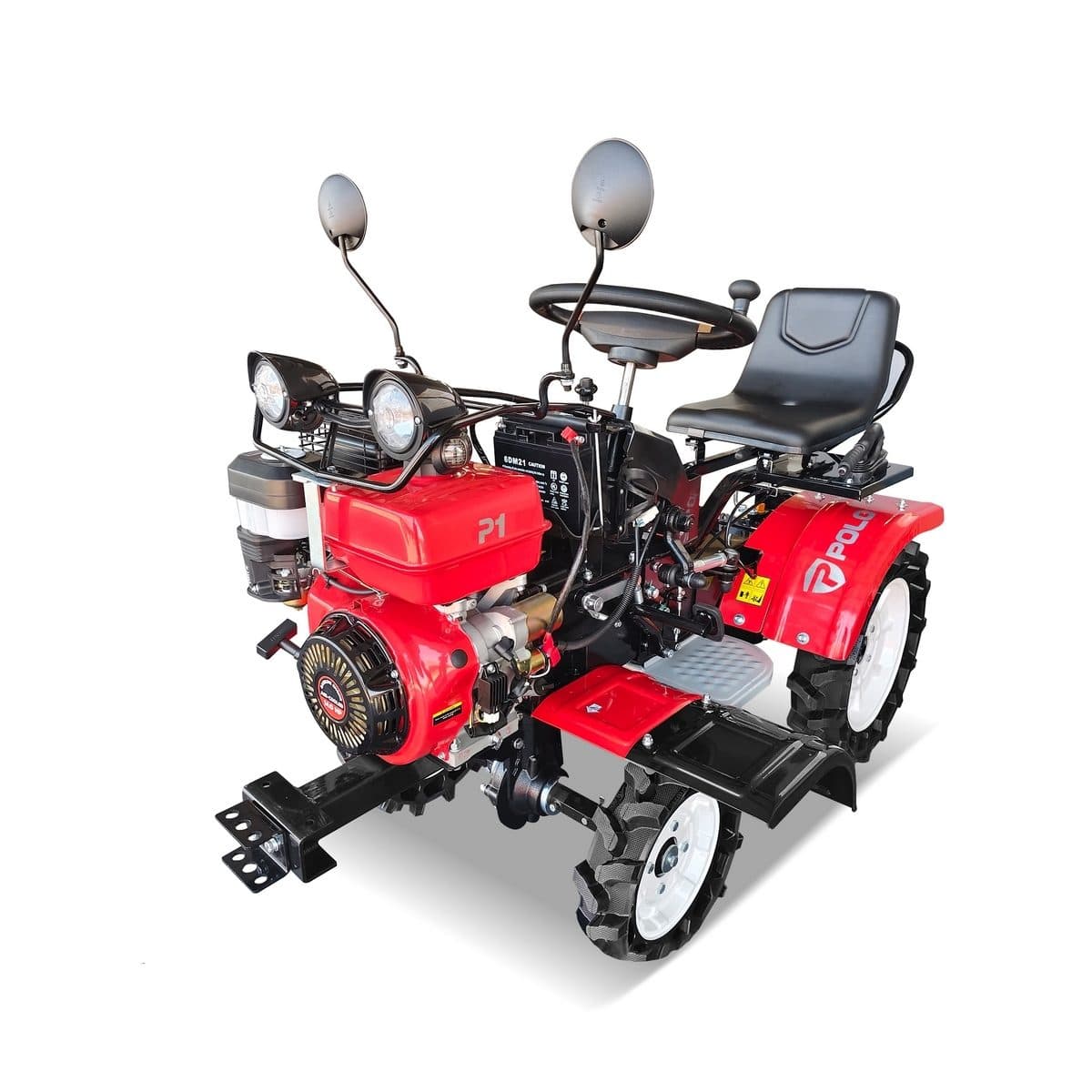 POLO เครื่องพรวนดินนั่งขับ 14.0 แรงม้า (420 ซีซี) รุ่น P1 สตาร์ทไฟฟ้า ความกว้างการพรวน 1100 มม. ขับเคลื่อนด้วยเกียร์ เหมาะสำหรับใช้งานในการเ